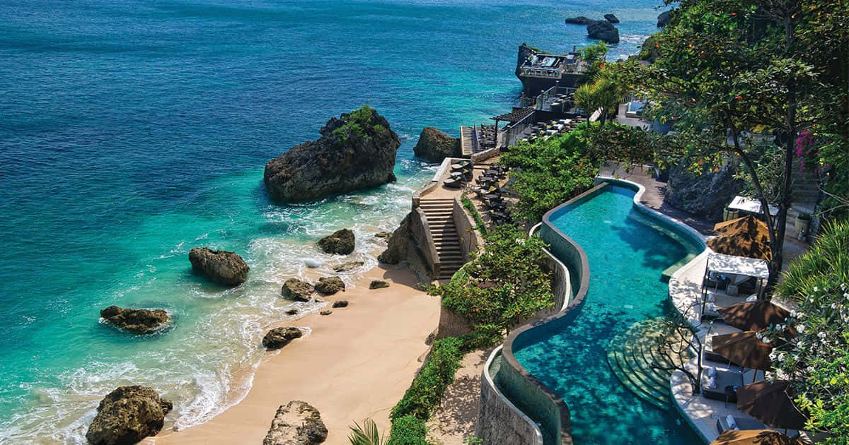 Bali Island, cliffside resort pool, turquoise ocean, SD Desktop Wallpaper