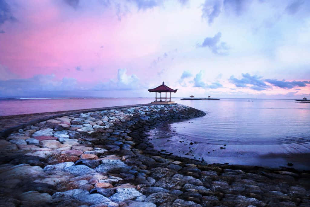Bali Island, twilight scene, traditional pavilion, SD Desktop Wallpaper