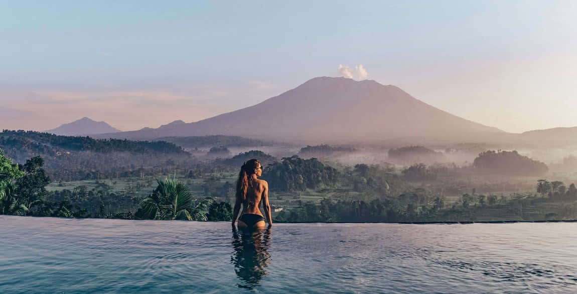 Bali Island, infinity pool, misty mountain range, SD Desktop Wallpaper
