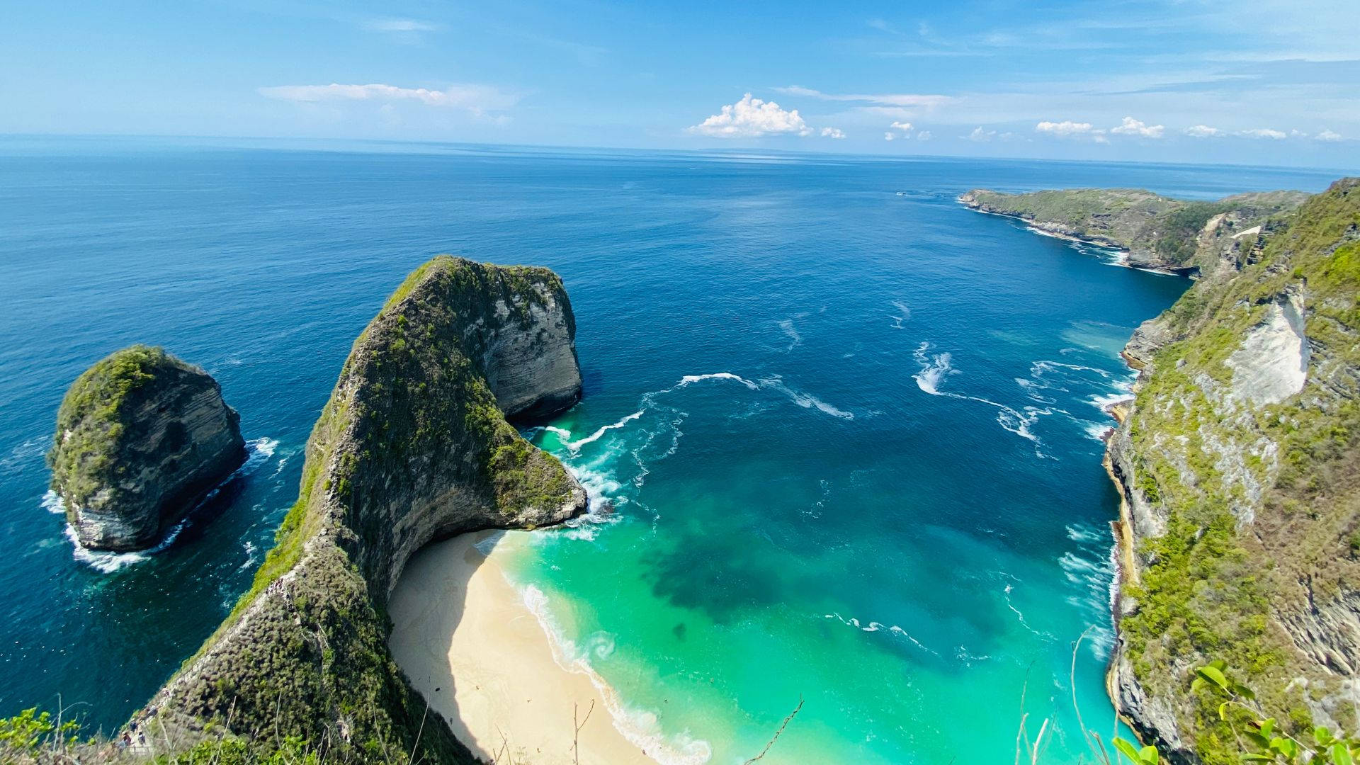 Bali, turquoise cove, lush green cliffs, Full HD Desktop Wallpaper