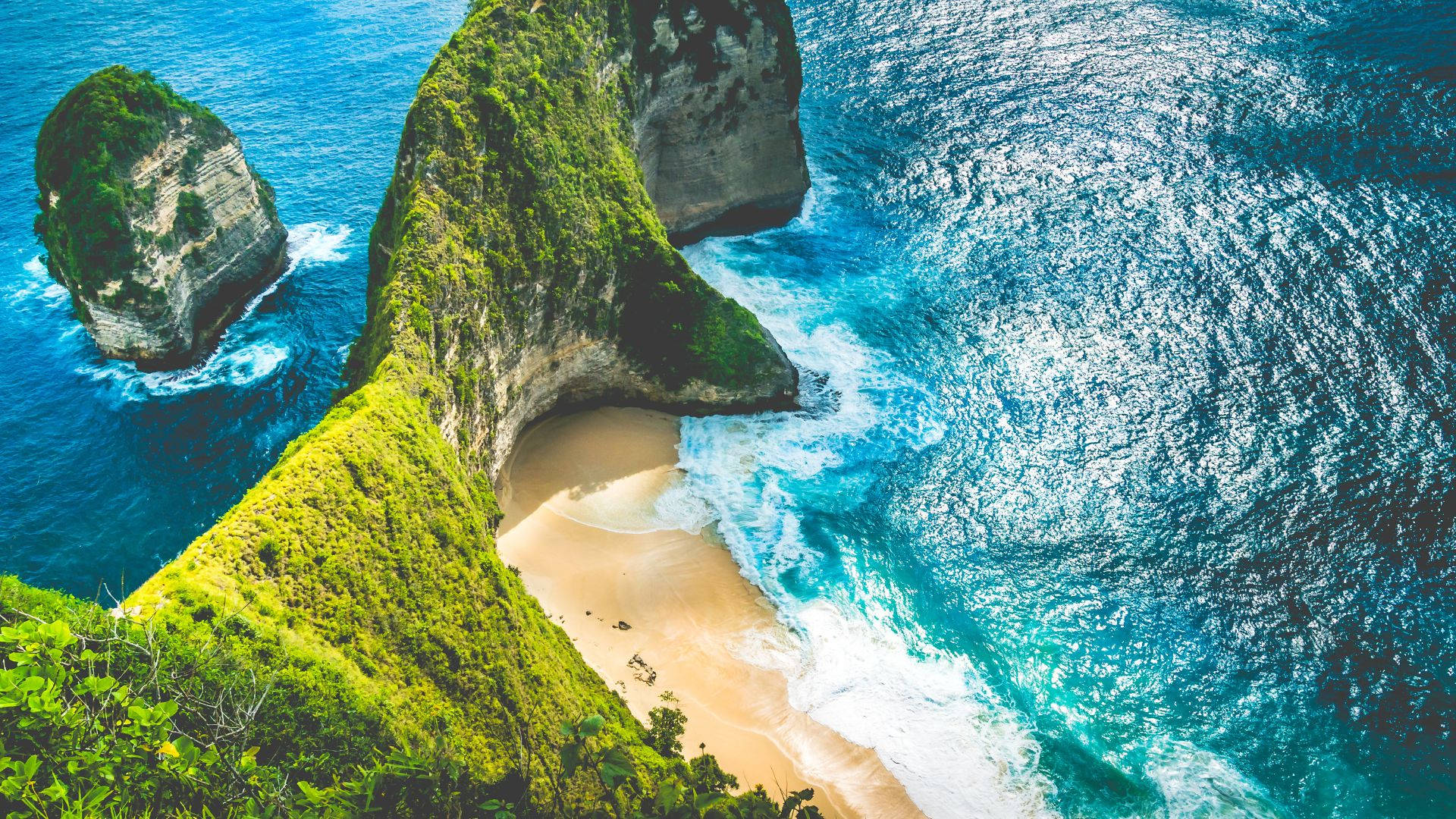 Bali, turquoise beach, lush green cliffs, Full HD Desktop Wallpaper
