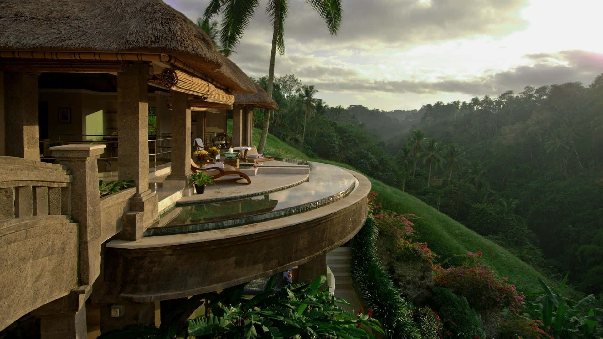 Bali Beach, sunset, cliffside villa, Full HD Desktop Wallpaper