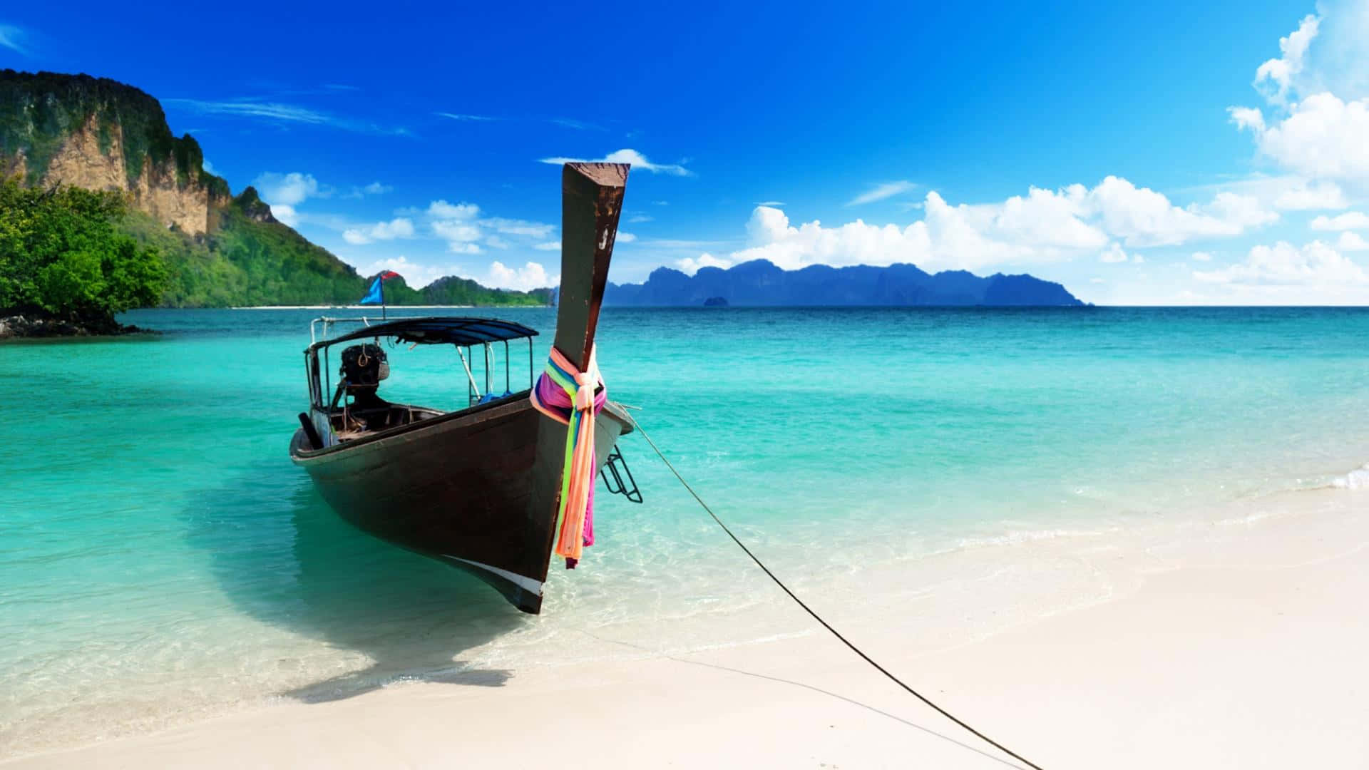 Bali Beach, longtail boat, white sand beach, Full HD Desktop Wallpaper