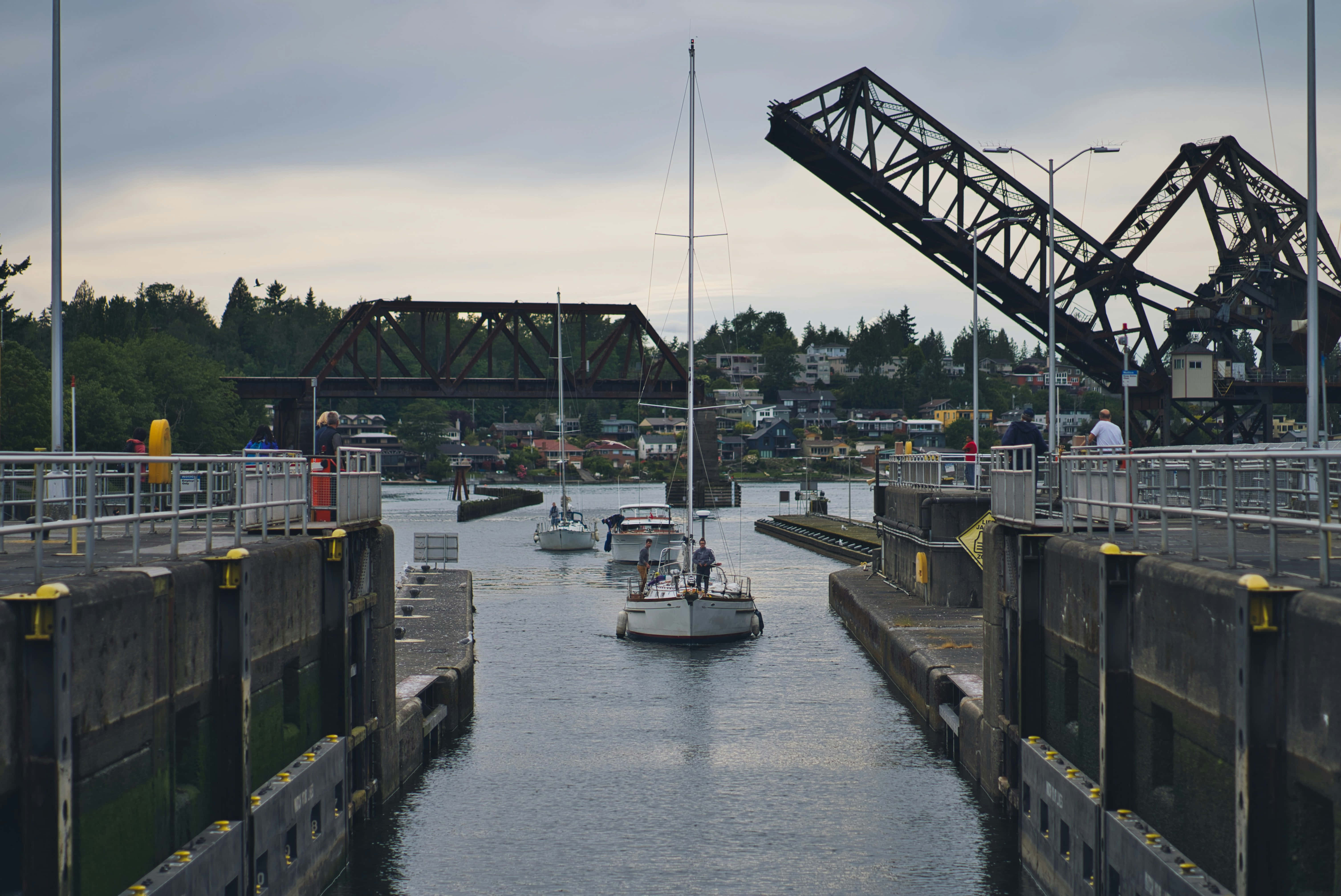 Ballard Locks, sailboat, canal lock, 5K Desktop Wallpaper