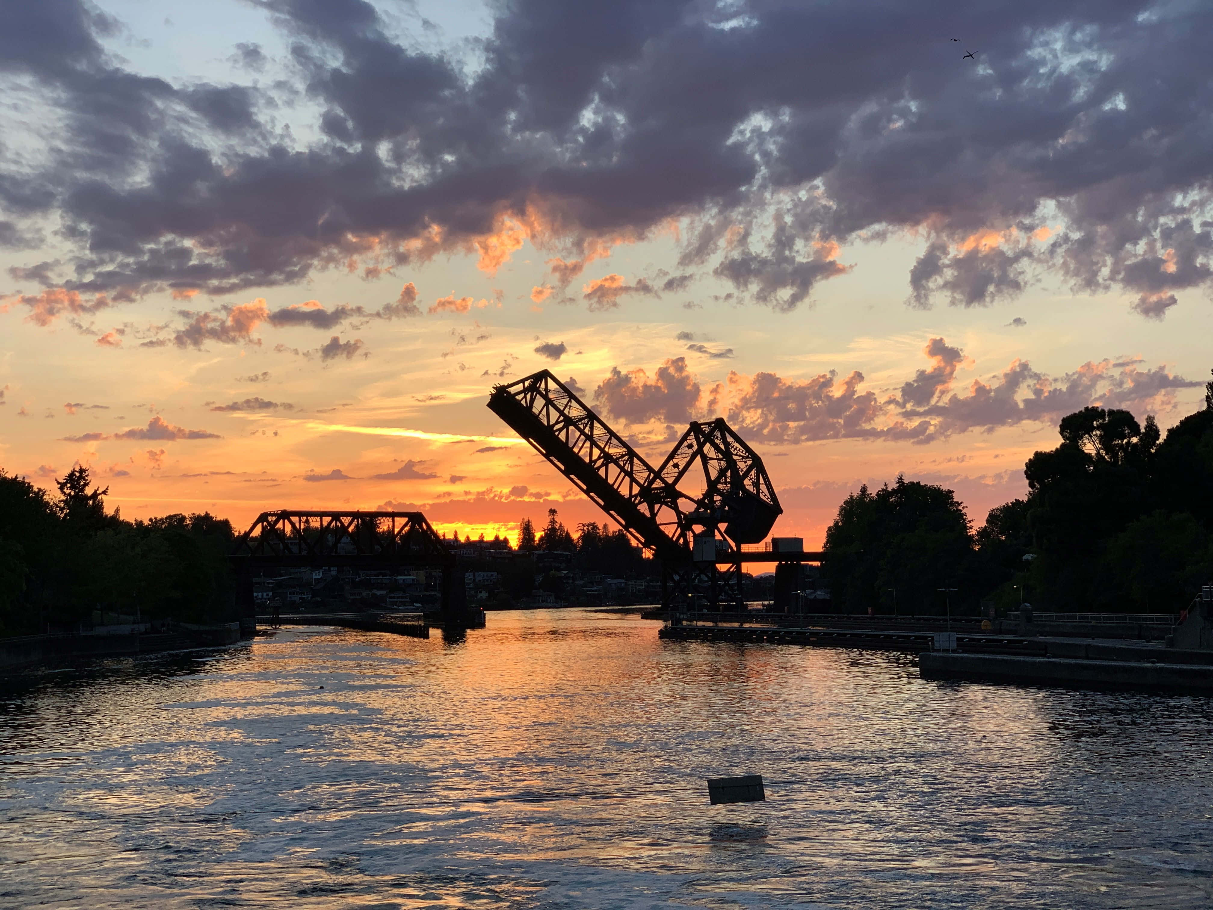 Ballard Locks, Sunset, Bridge, 4K Desktop Wallpaper