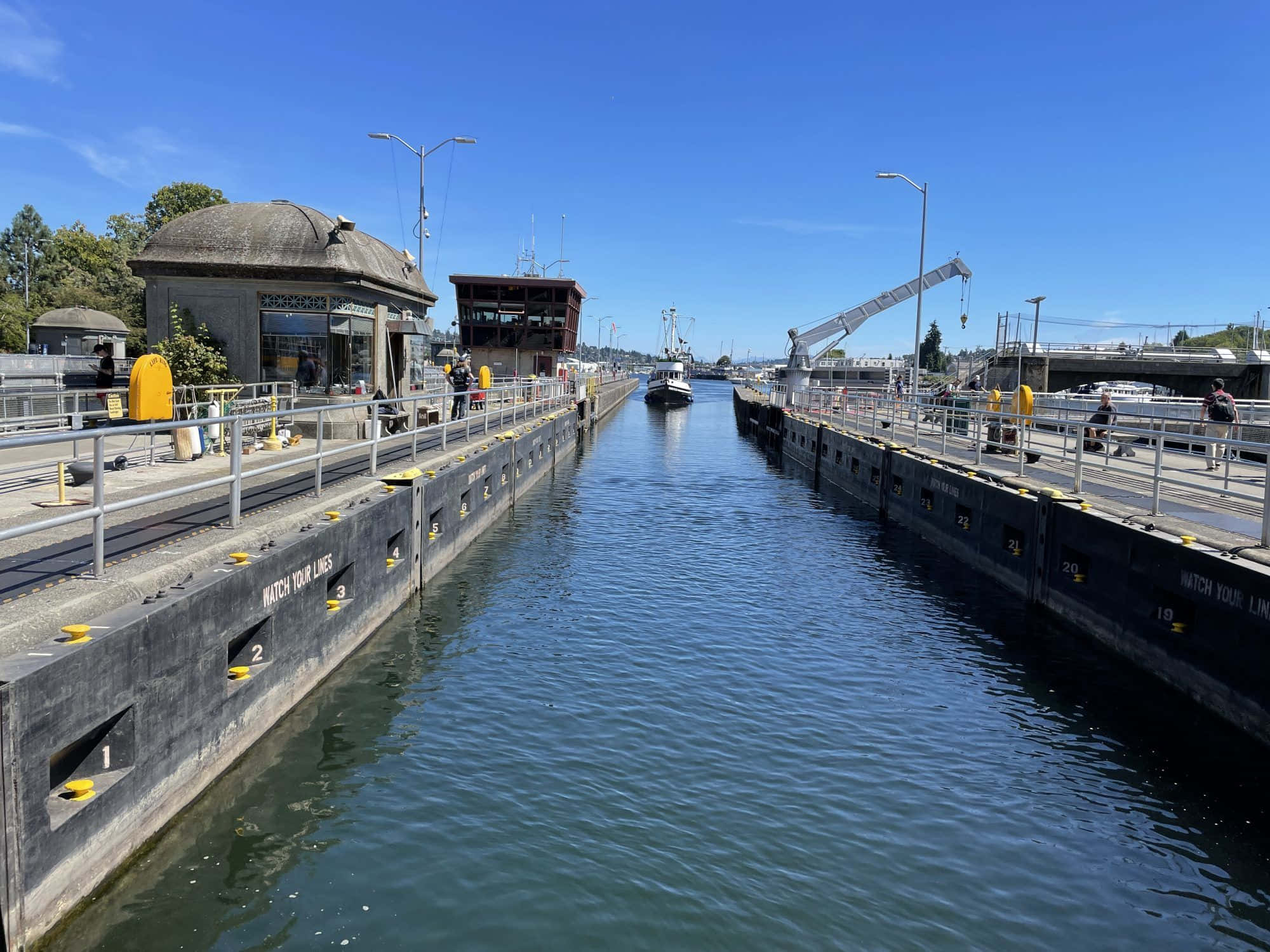 Ballard Locks, sunny day, ship lock, Full HD Desktop Wallpaper