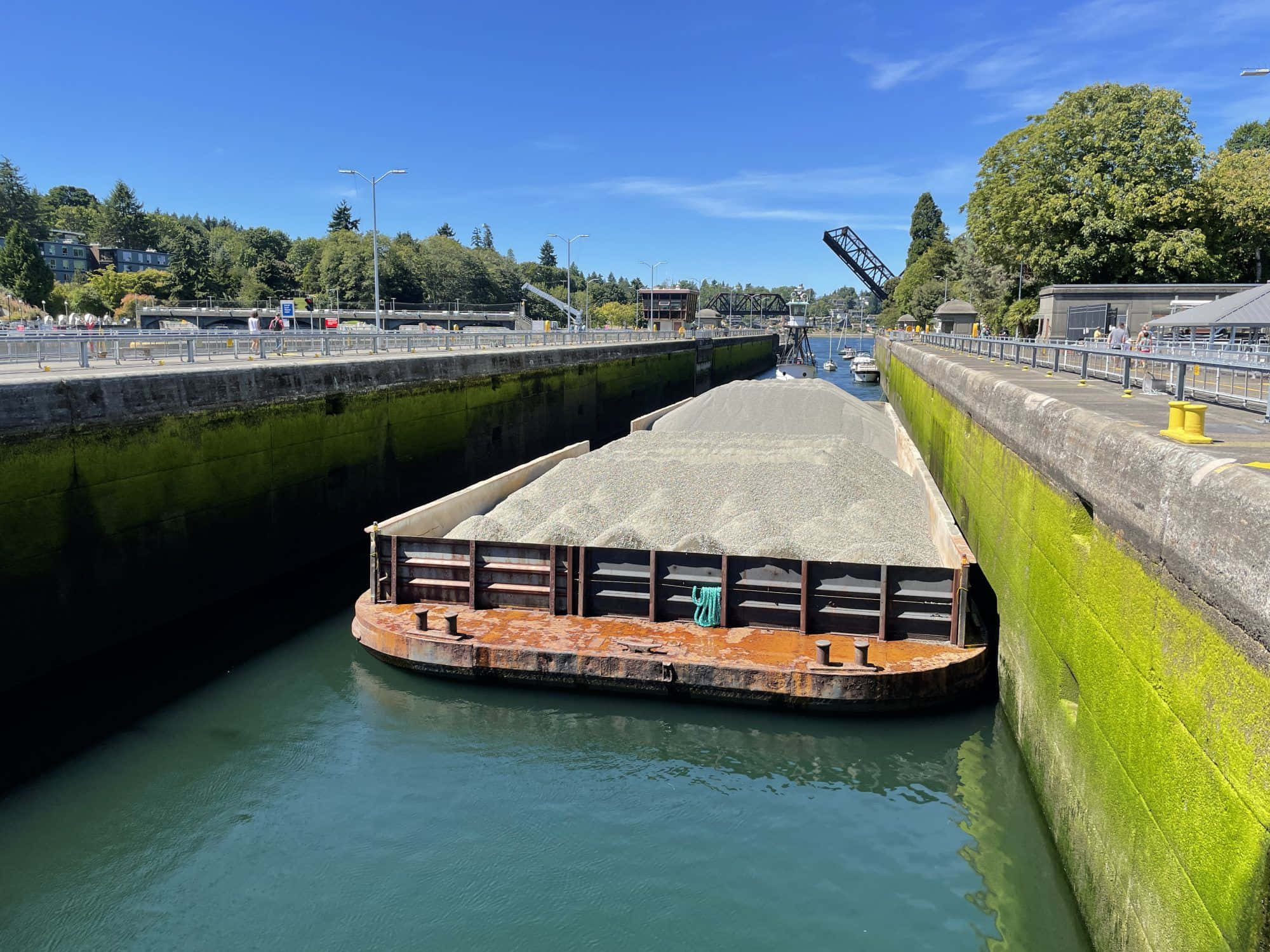 Ballard Locks, barge, lock chamber, Full HD Desktop Wallpaper