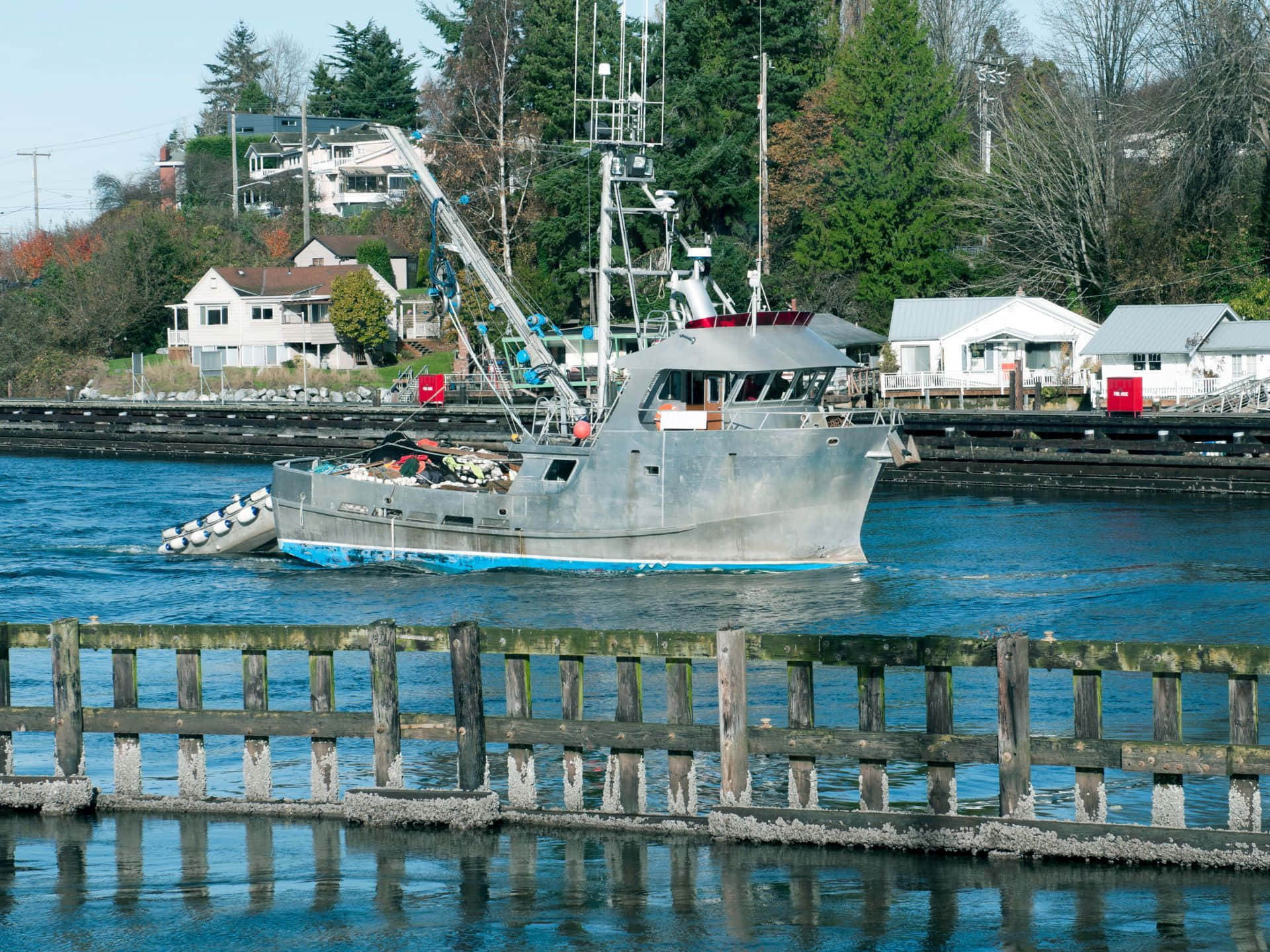 fishing vessel, Ballard Locks, gray fishing boat, Full HD Desktop Wallpaper