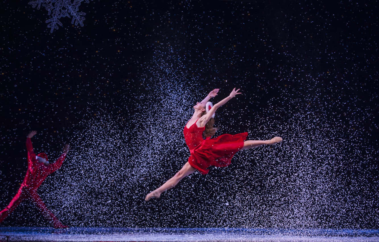 Ballerina, red costume, snowflakes, HD Desktop Wallpaper
