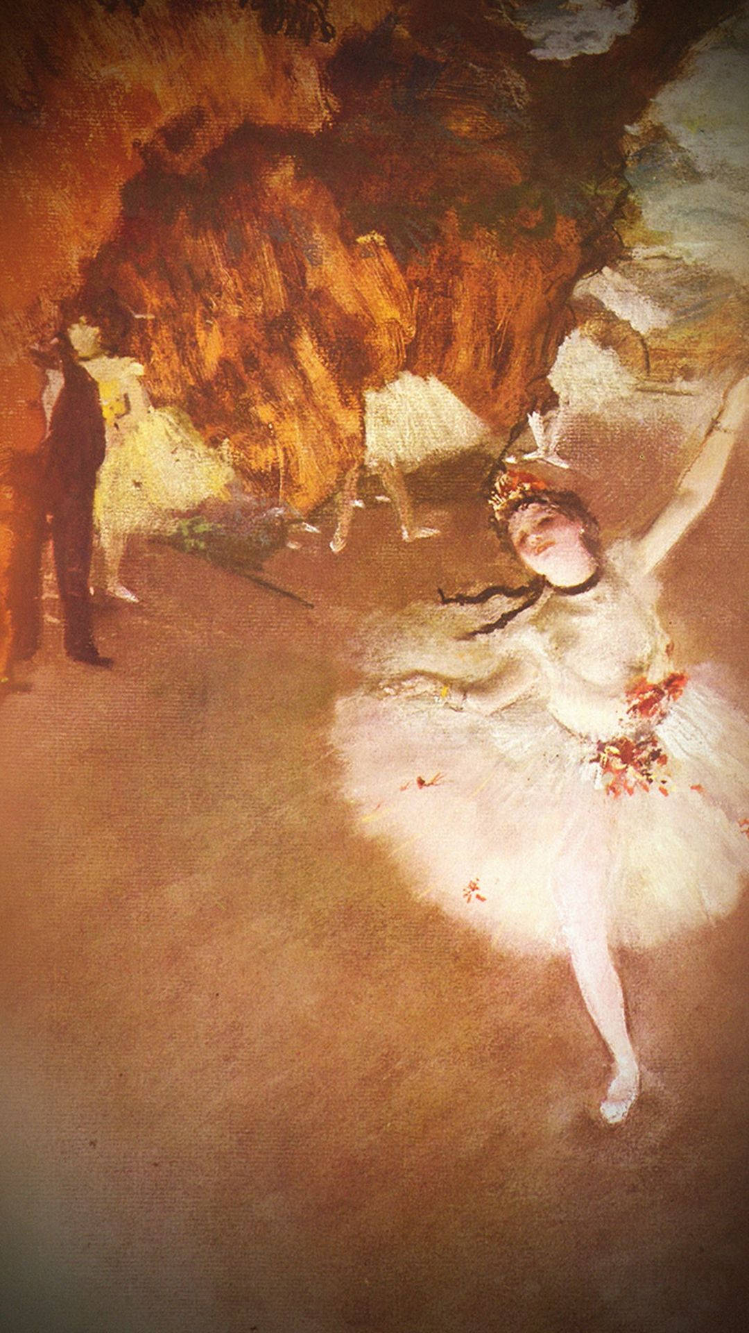 Impressionist Ballerina Painting, white tutu, red flowers, Full HD Phone Wallpaper