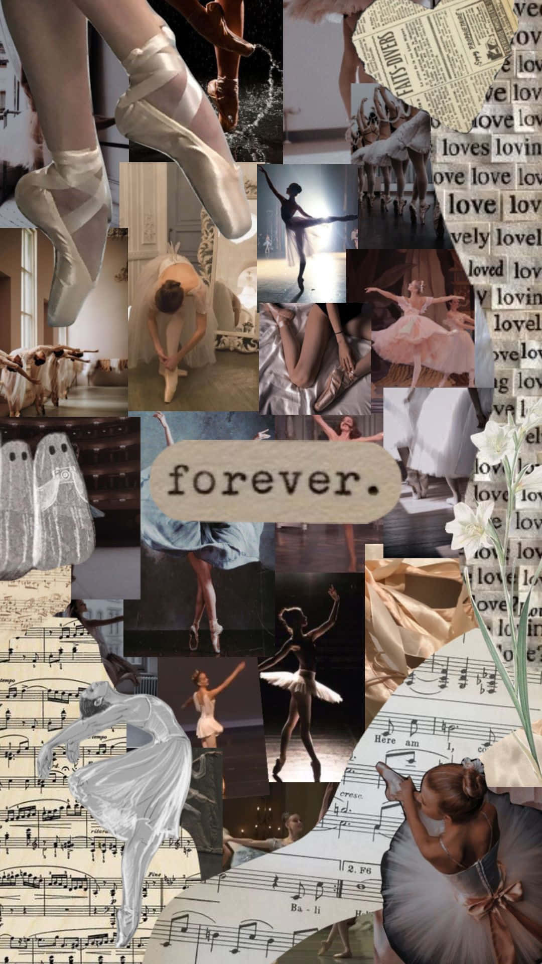 ballet dancers, sheet music, love words, Full HD Phone Wallpaper