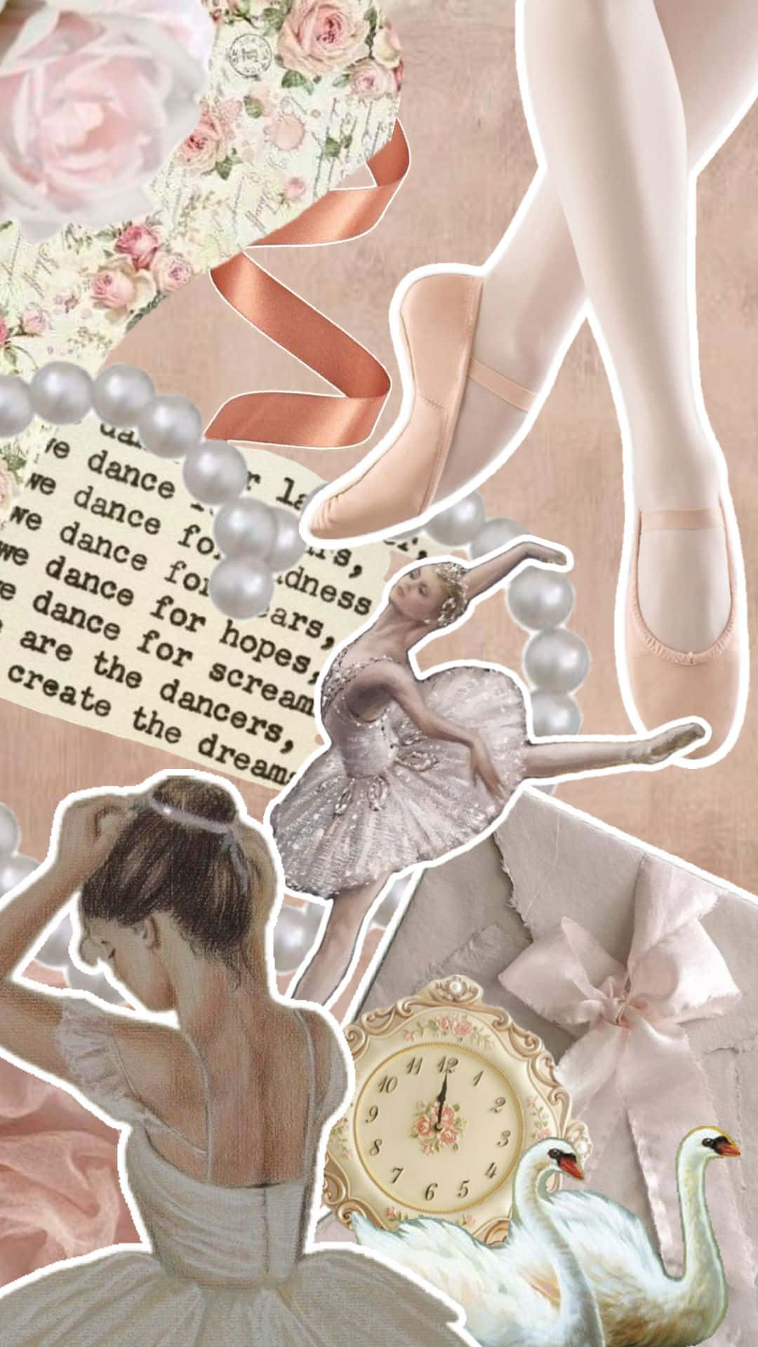 ballet dream collage aesthetic, pink pointe shoes, swans, Full HD Phone Wallpaper