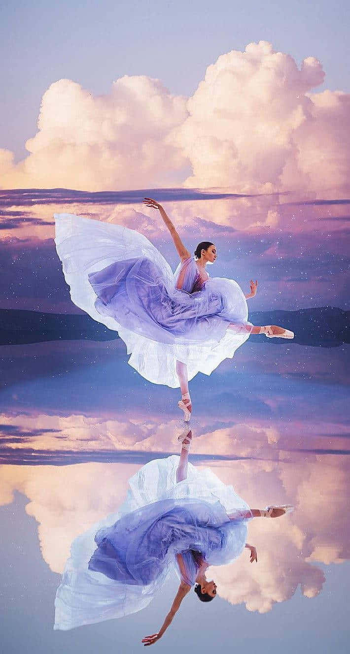 ballet dancer, lavender tutu, mirrored sky, HD Phone Wallpaper