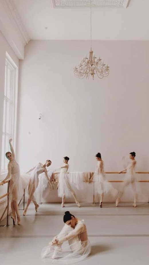 ballet rehearsal room, white tutus, sunlit studio, SD Phone Wallpaper