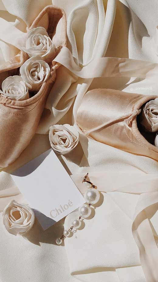 ballet shoes, roses, creamy roses, SD Phone Wallpaper