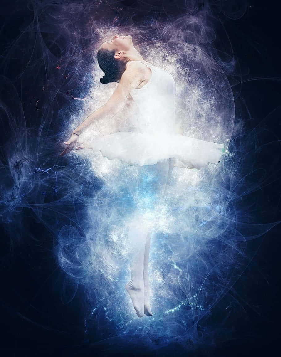 poised ballerina girl, white tutu, swirling blue energy, SD Phone Wallpaper