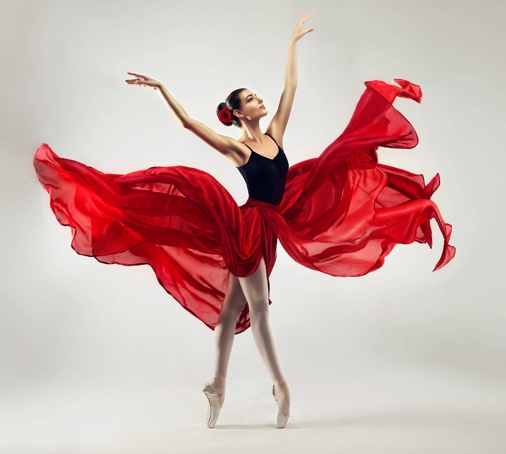 ballet dancer, red skirt, pointe, HD Desktop Wallpaper
