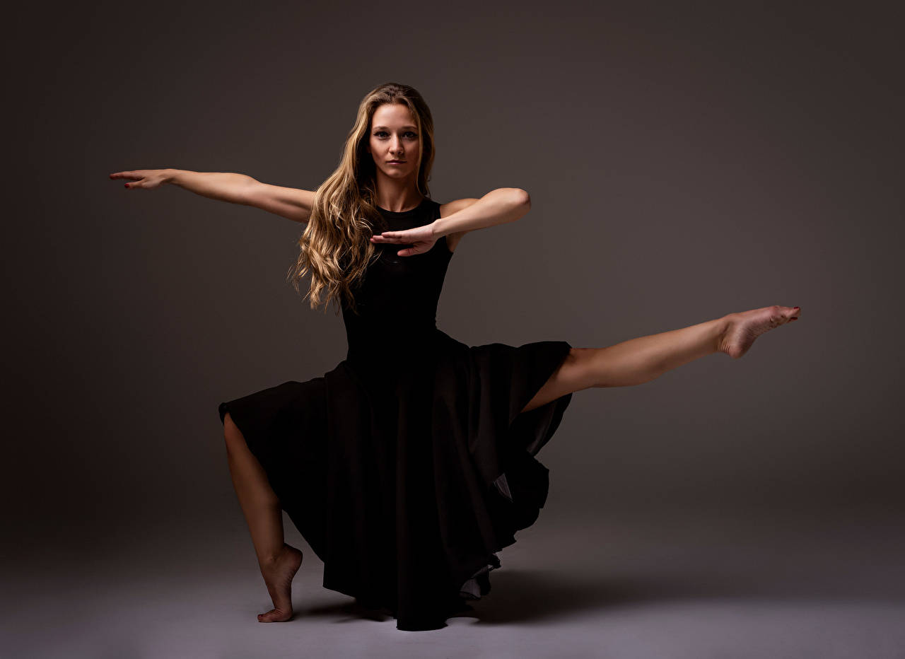 dancing ballerina silhouette, graceful pose, flowing black dress, HD Desktop Wallpaper