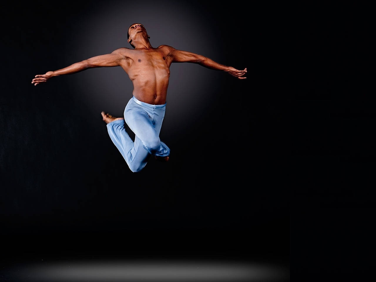 male dancer, mid-air dance pose, shirtless, HD Desktop Wallpaper