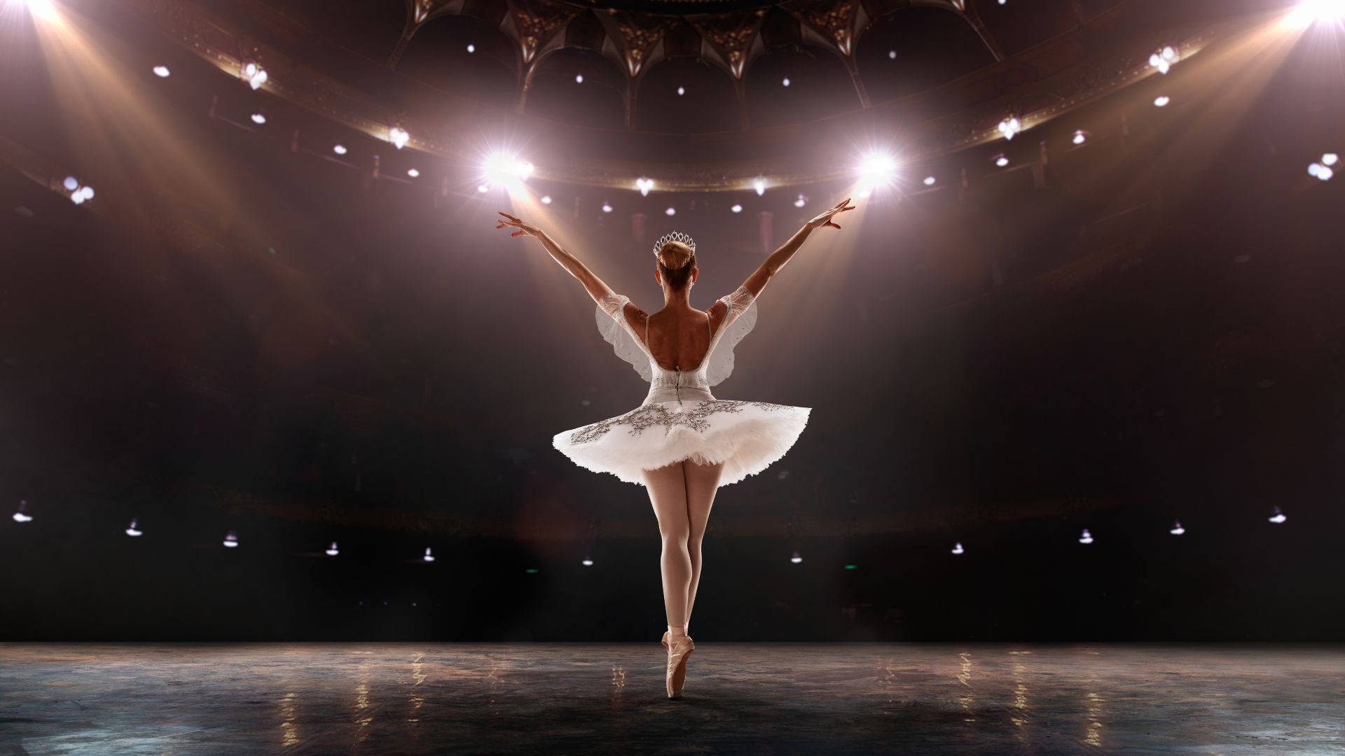 Ballet Dancer, white tutu, en pointe, Full HD Desktop Wallpaper
