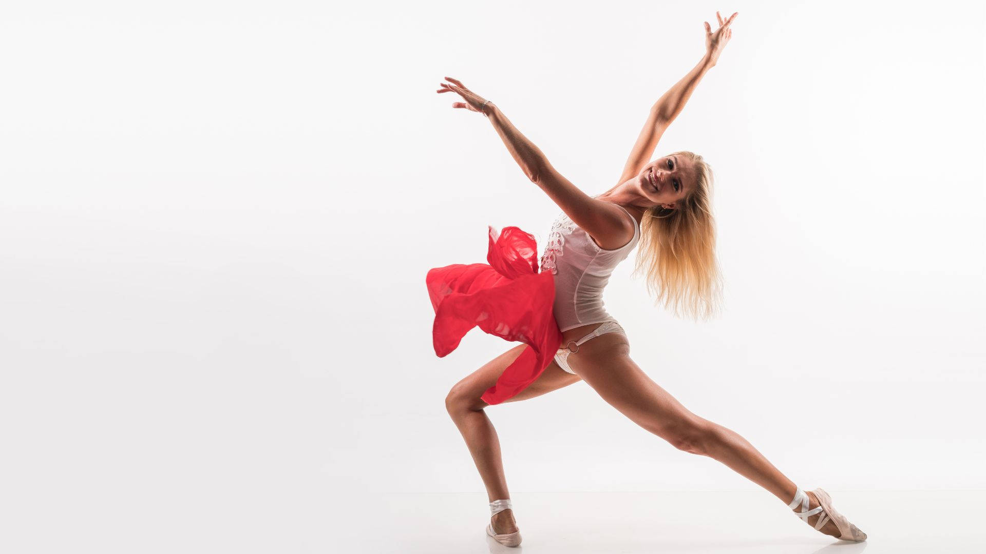 Elective Course Simple Ballet Dancer, white leotard, flowing red skirt, Full HD Desktop Wallpaper