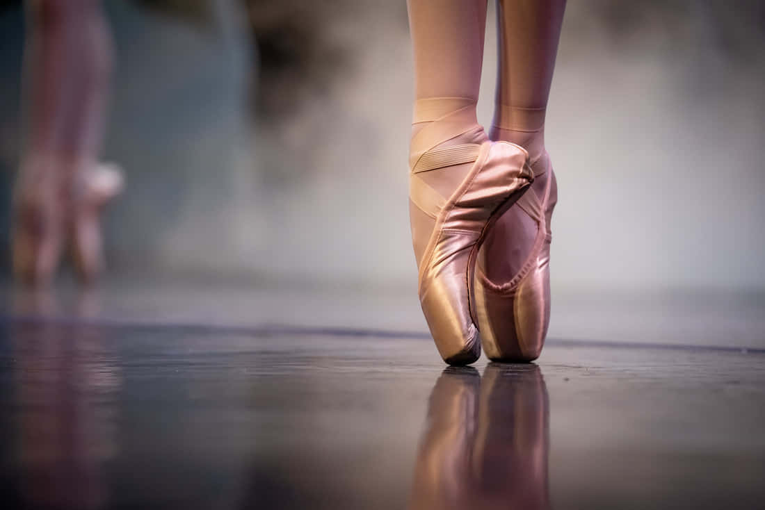 pink satin pointe shoes, ballerina, reflective stage floor, SD Desktop Wallpaper