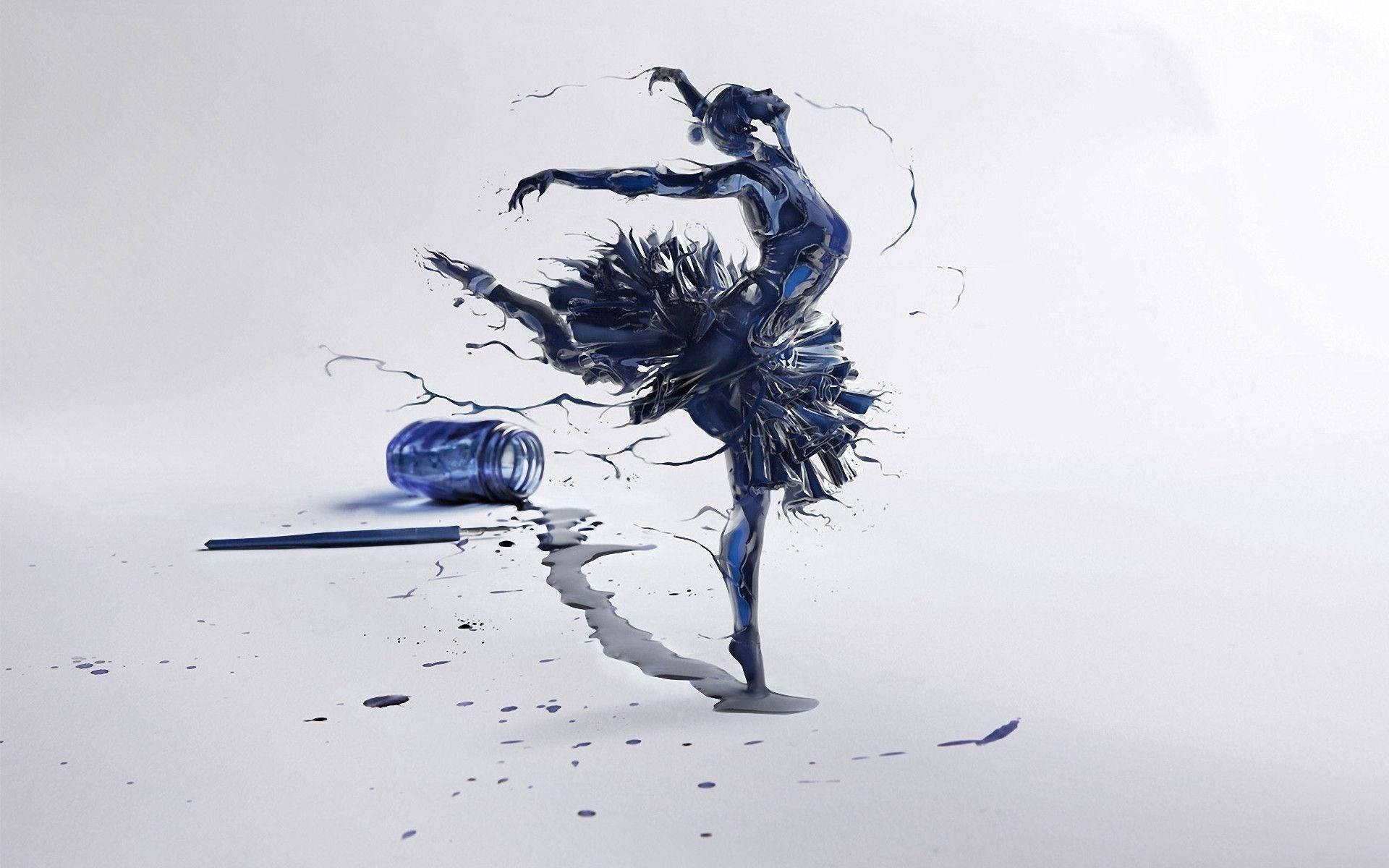 ballet dancer, blue ink art, spilled blue paint, Full HD Desktop Wallpaper
