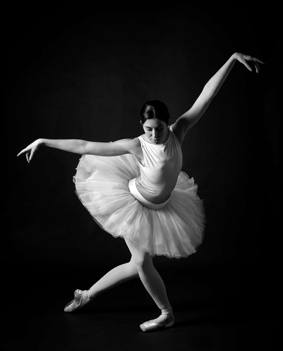 ballerina, white tutu, black and white studio shot, SD Phone Wallpaper