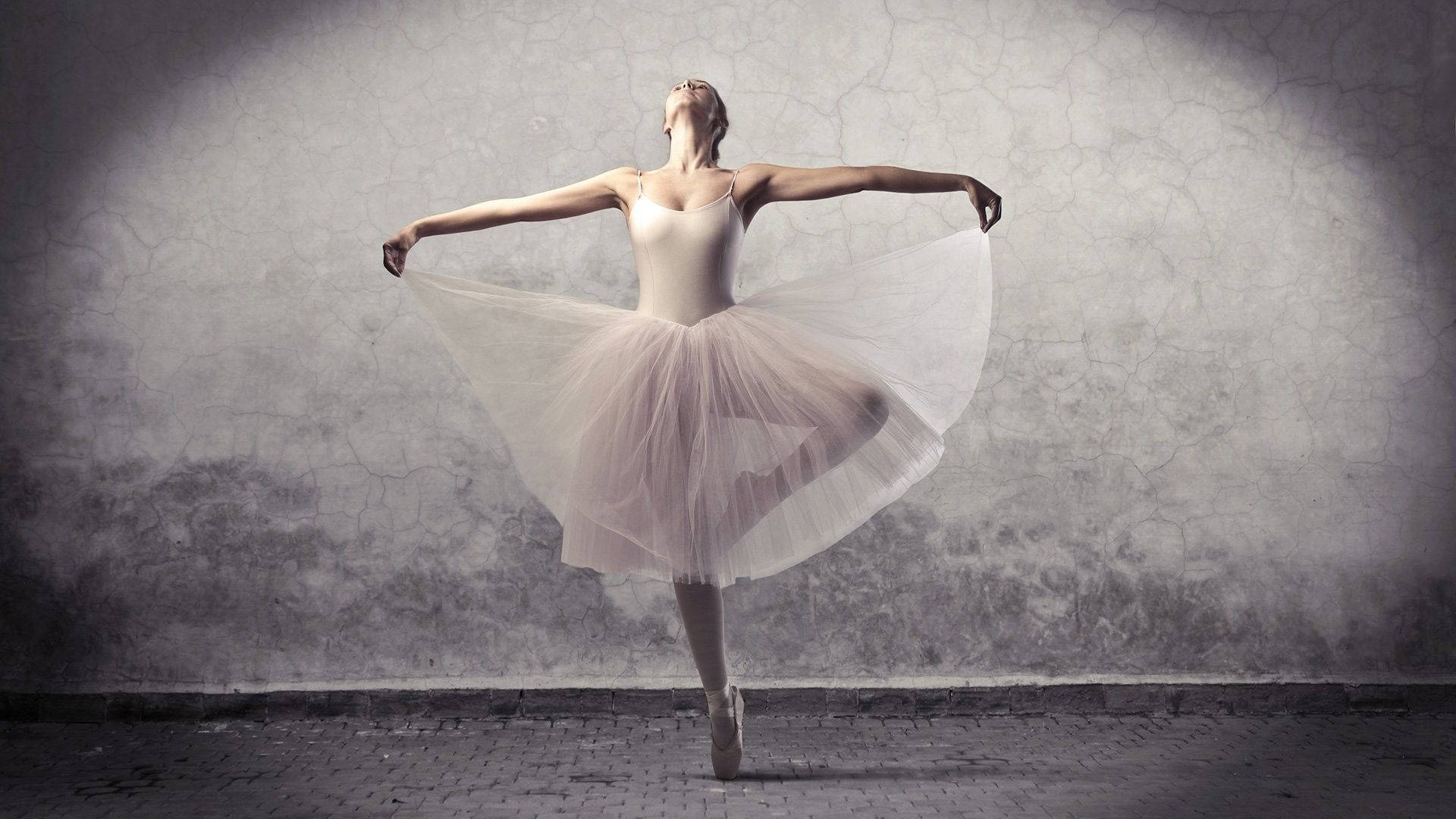 ballet dancer, white tutu, cracked gray wall, Full HD Desktop Wallpaper
