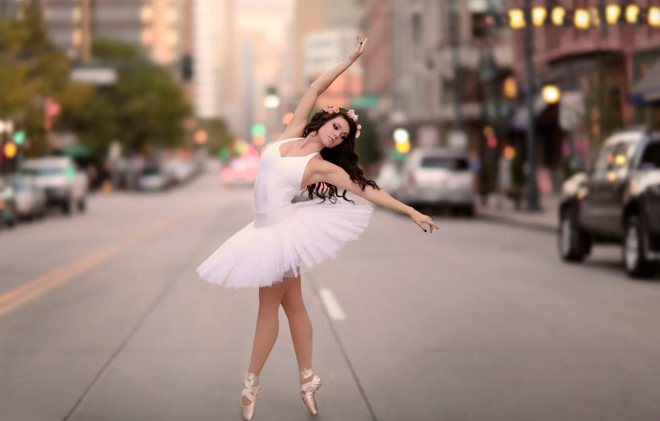 ballet dancer, white tutu, city street, HD Desktop Wallpaper