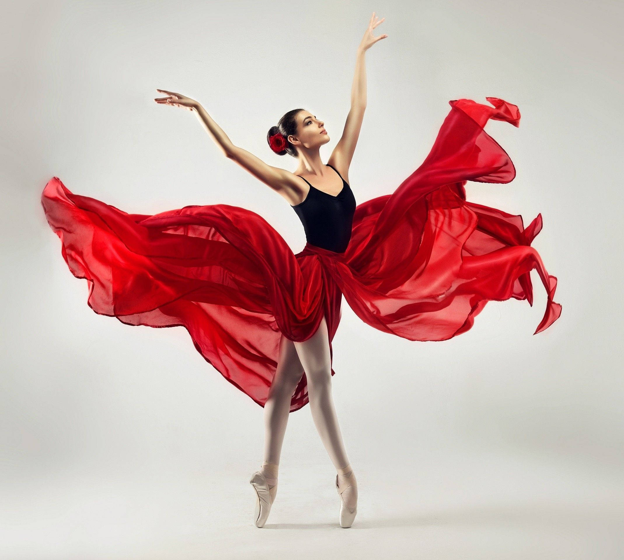 ballet dancer, flowing red skirt, pointe, Full HD Desktop Wallpaper