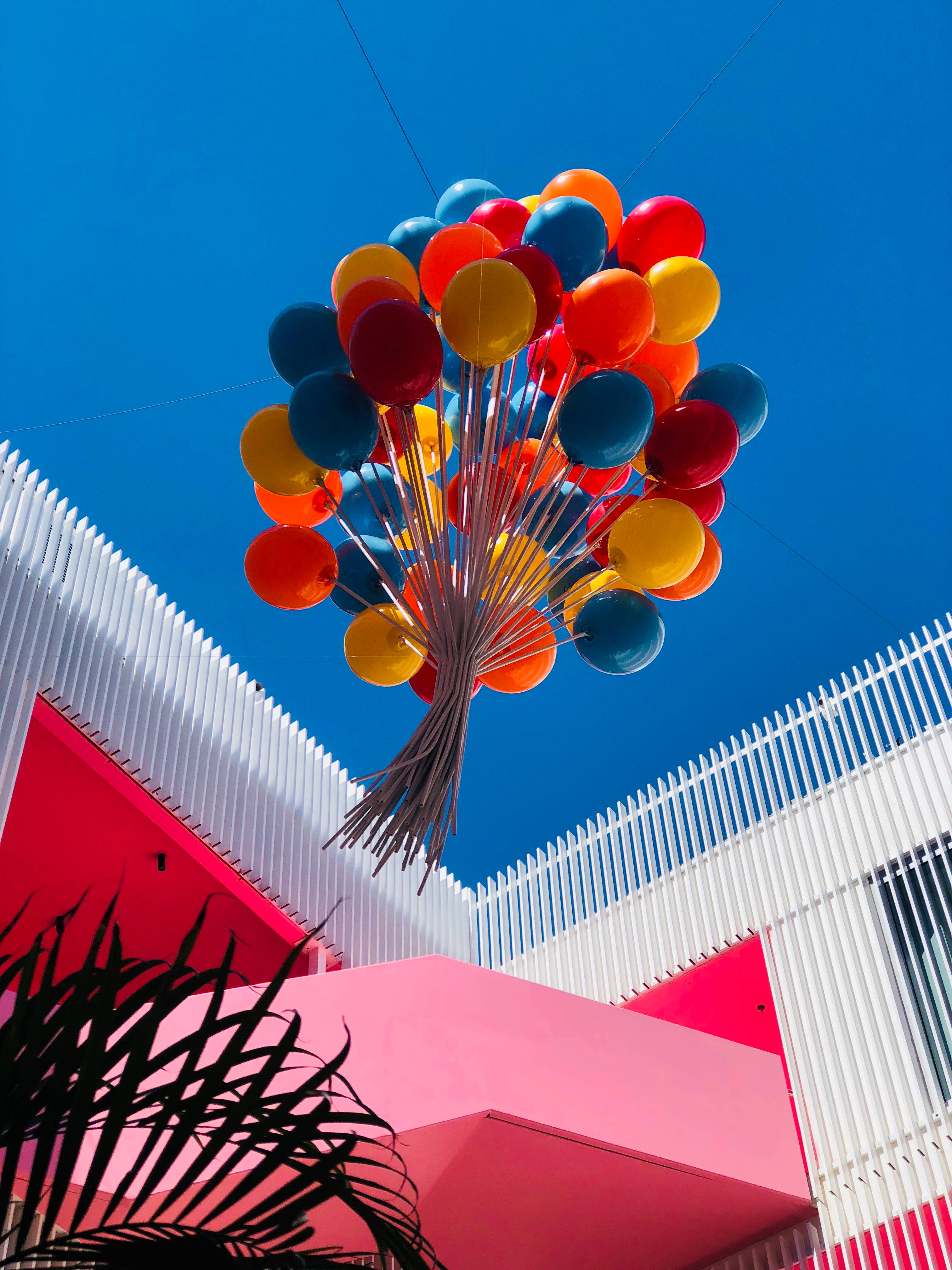 red yellow blue, balloons, clear blue sky, 4K Phone Wallpaper