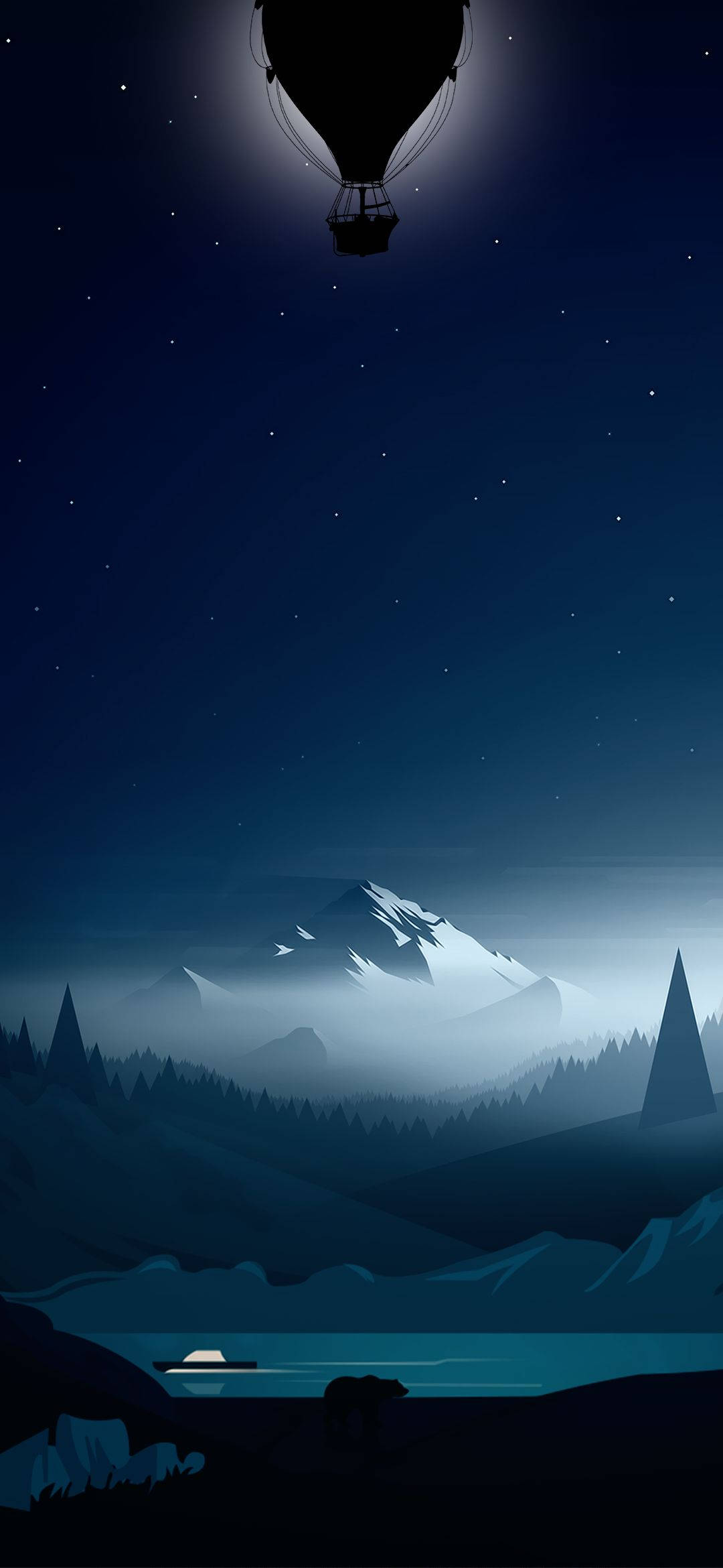 water drop notch, hot air balloon, starry night sky, Full HD Phone Wallpaper