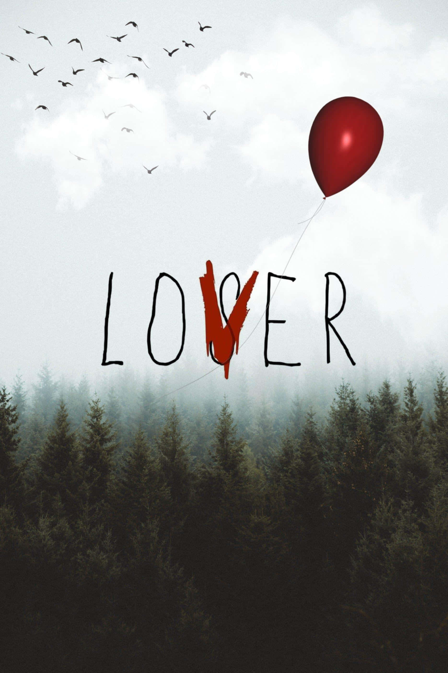 Red Balloon, Lover Loser Forest, misty forest, 2K Phone Wallpaper