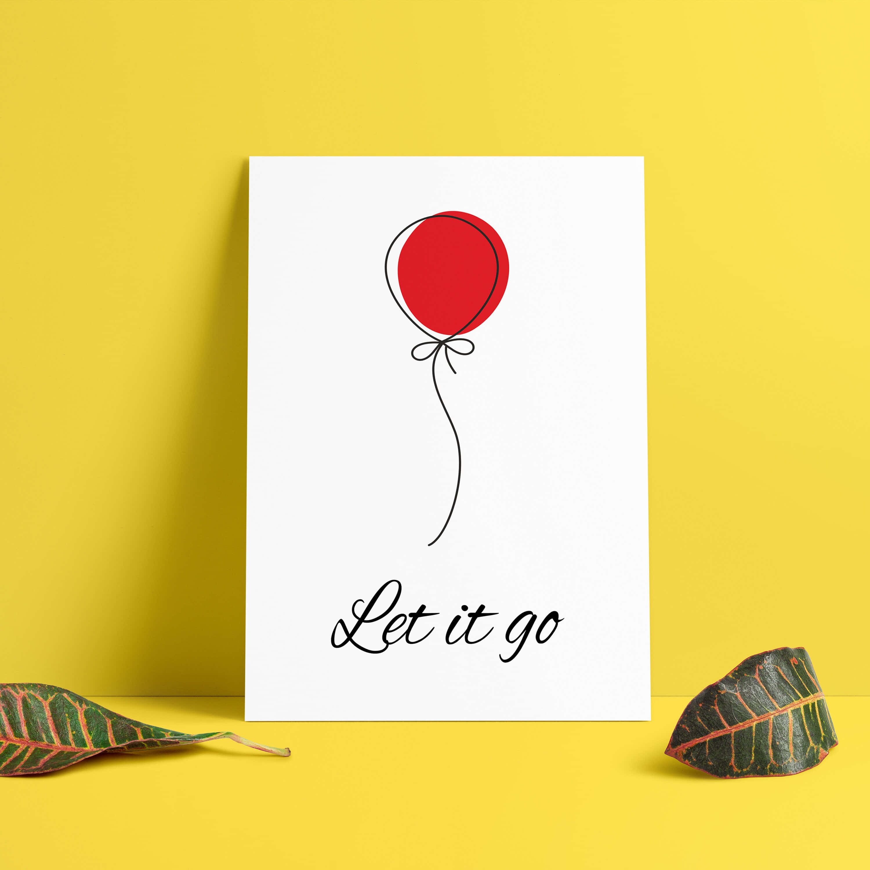 red balloon, Let it go, minimalist white print, 2K Desktop Wallpaper