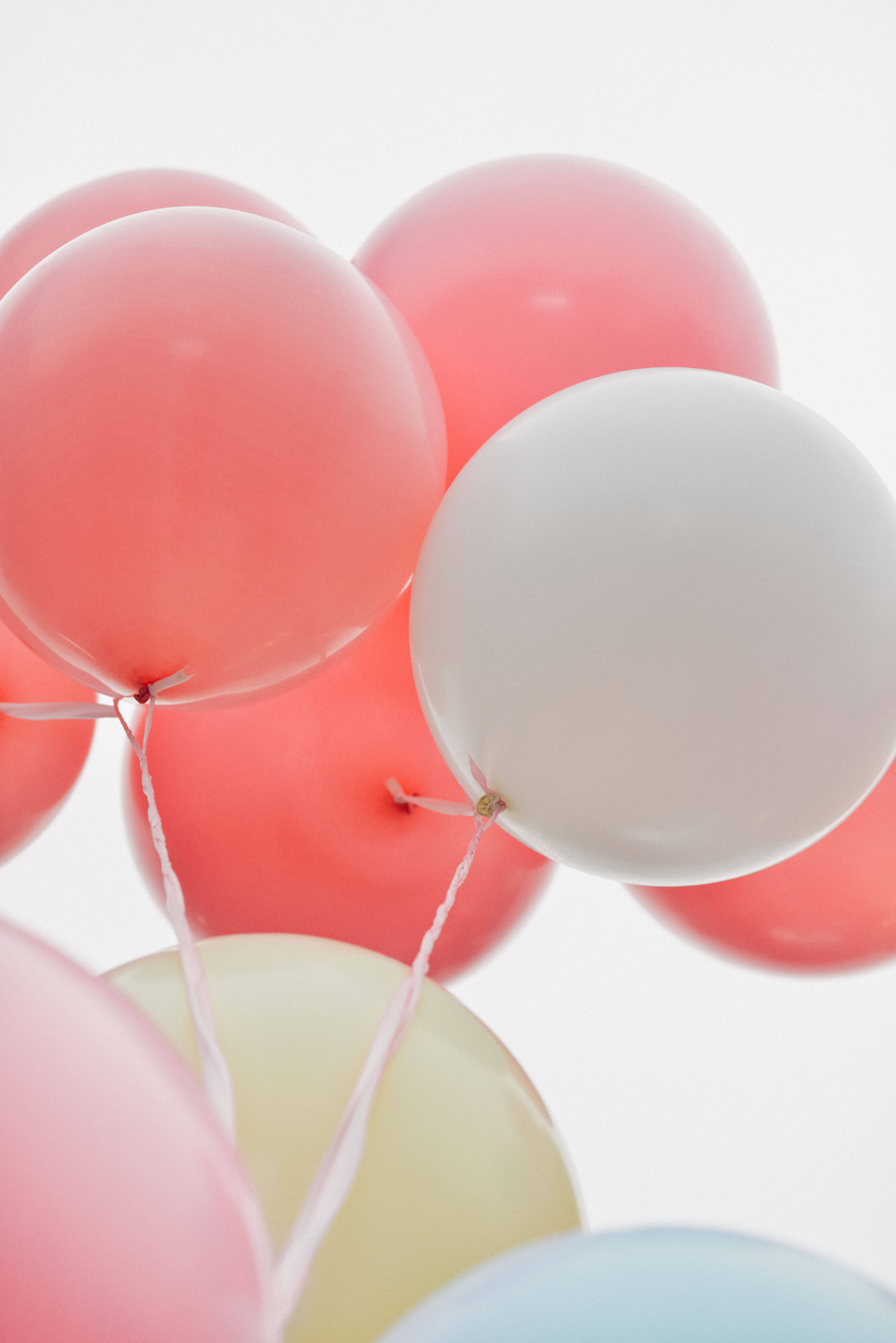 pastel balloons, pink, white, 5K Phone Wallpaper