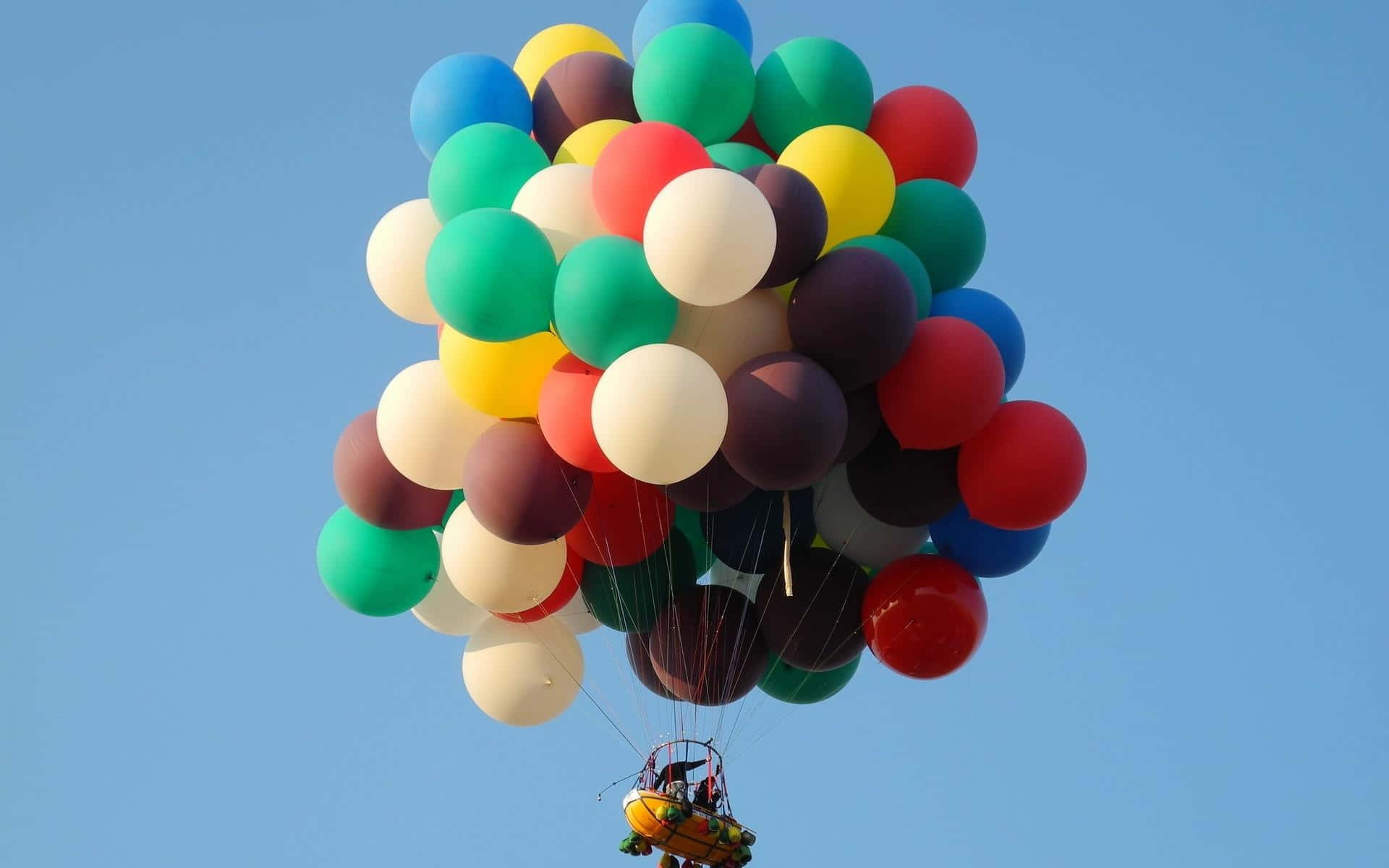 colorful hot air balloons, multicolored balloons, small basket, Full HD Desktop Wallpaper