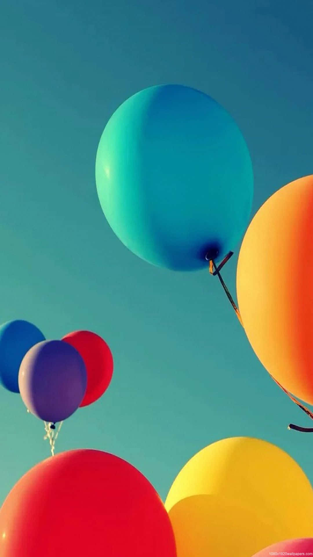 colorful balloons, clear blue sky, joyful celebration scene, Full HD Phone Wallpaper
