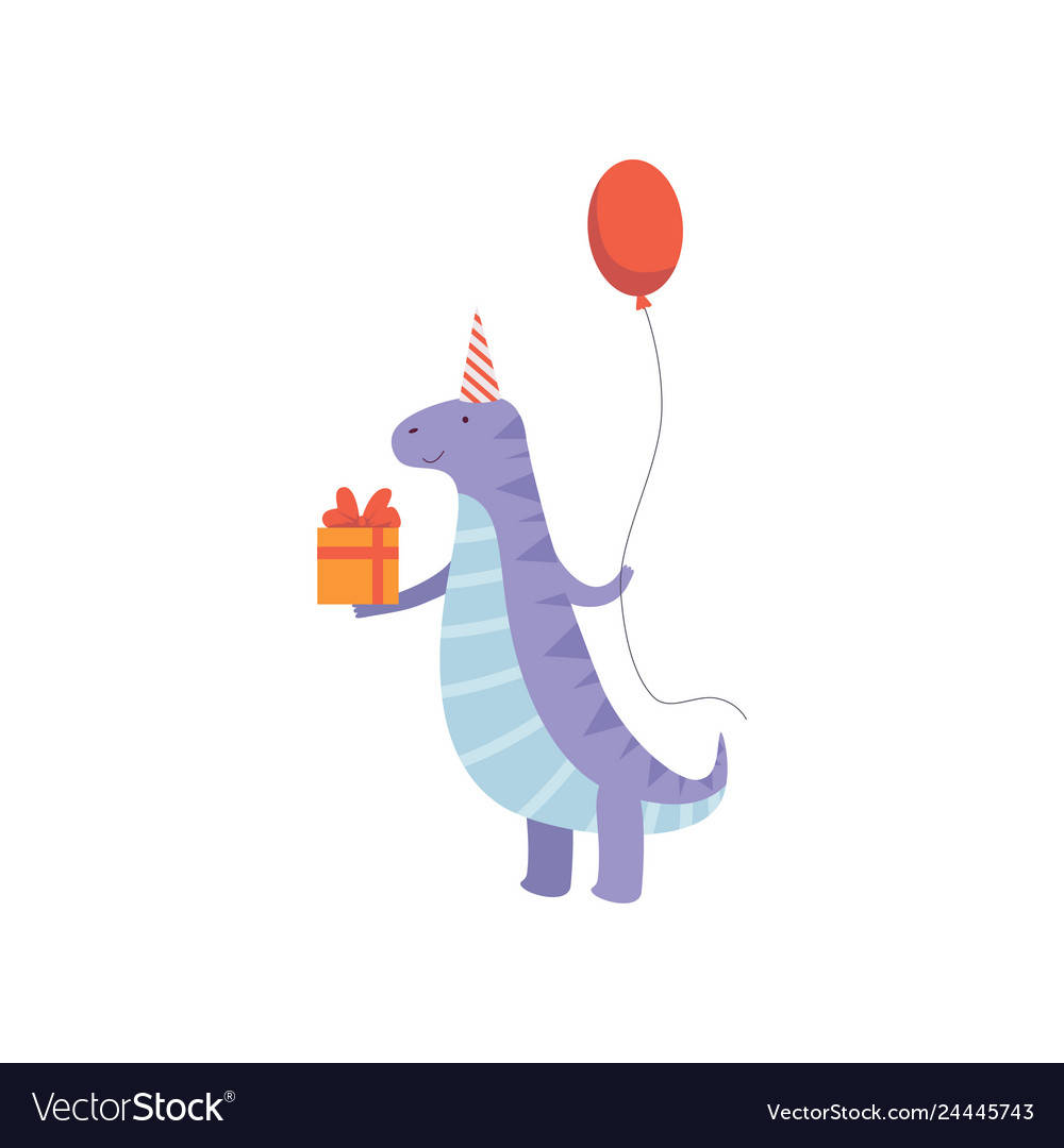 purple cartoon dinosaur, party hat, gift box, SD Phone Wallpaper