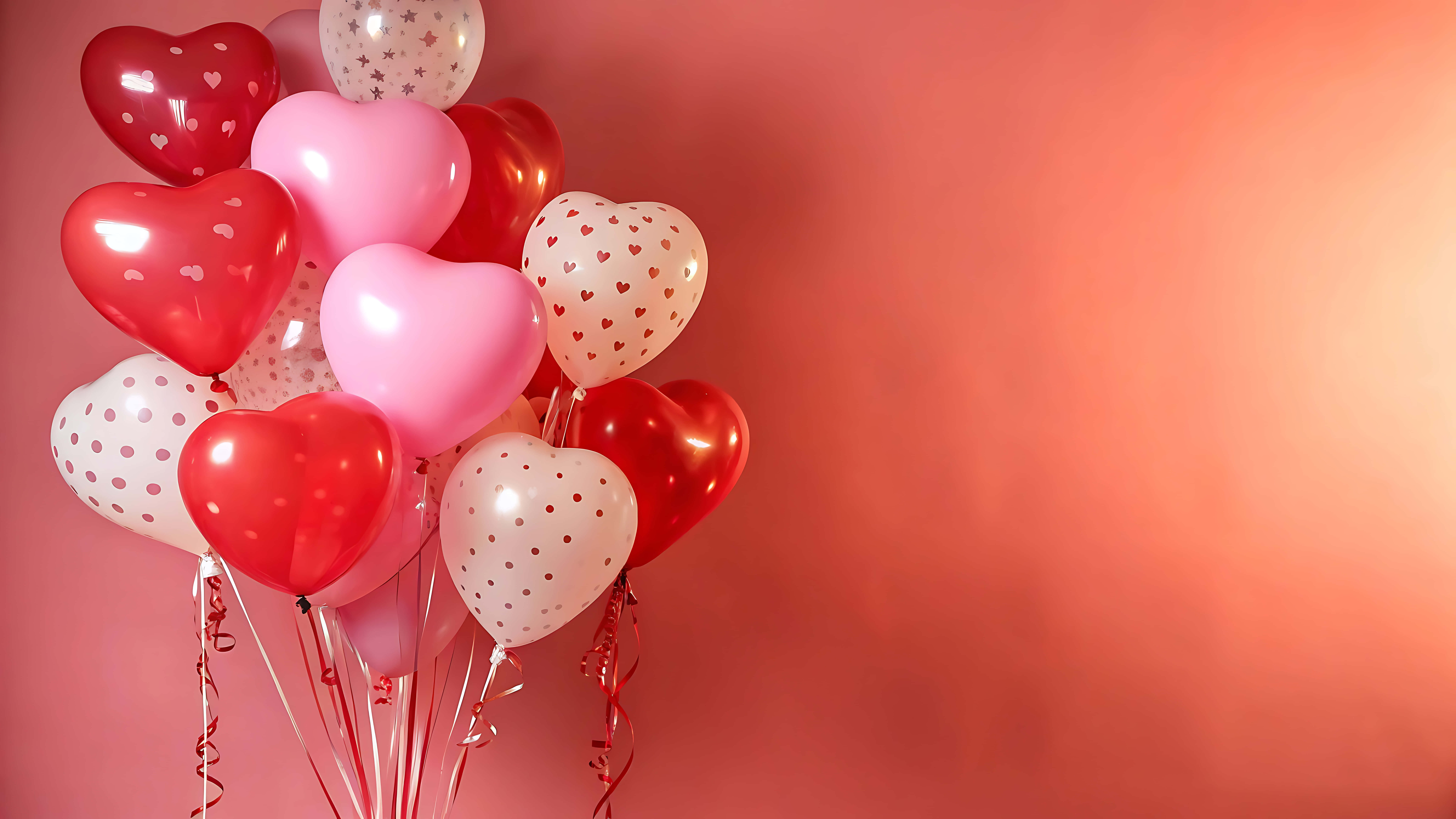 heart shaped balloons, red, pink, 8K Desktop Wallpaper