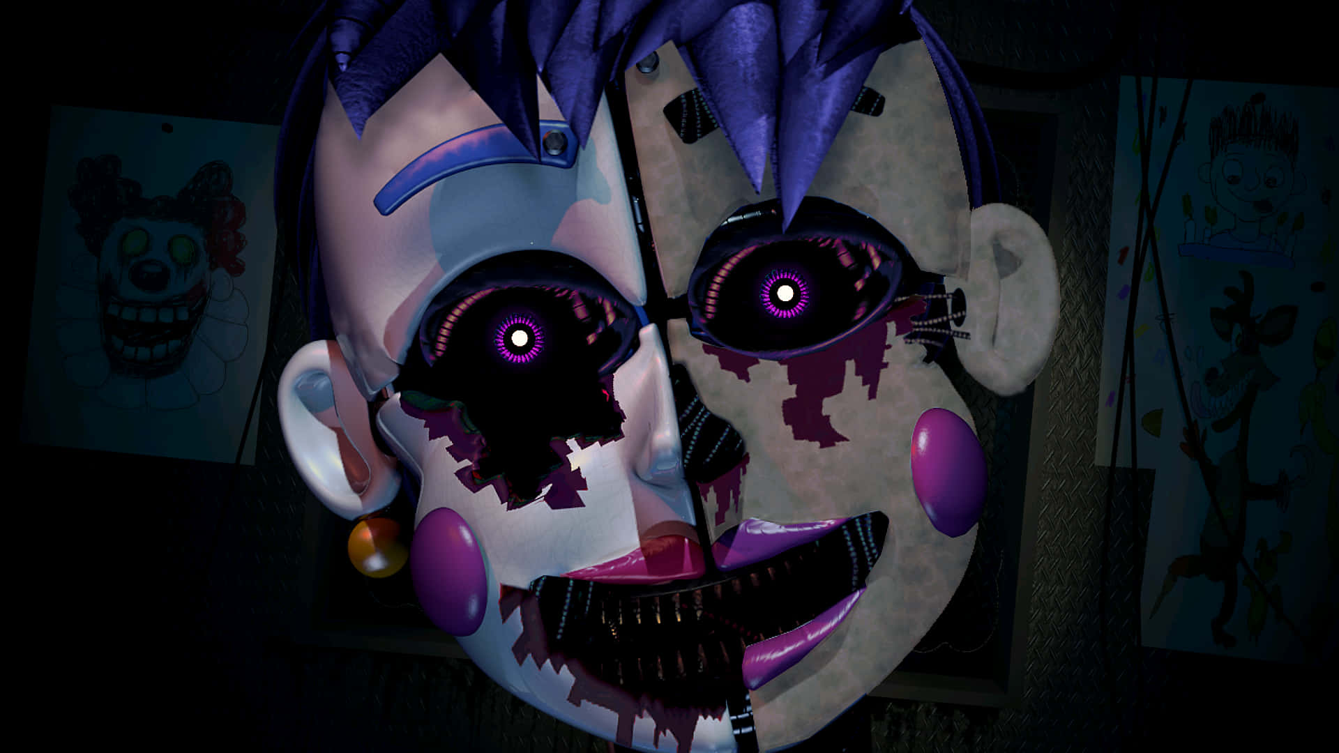 Ballora, creepy face, glowing purple eyes, Full HD Desktop Wallpaper