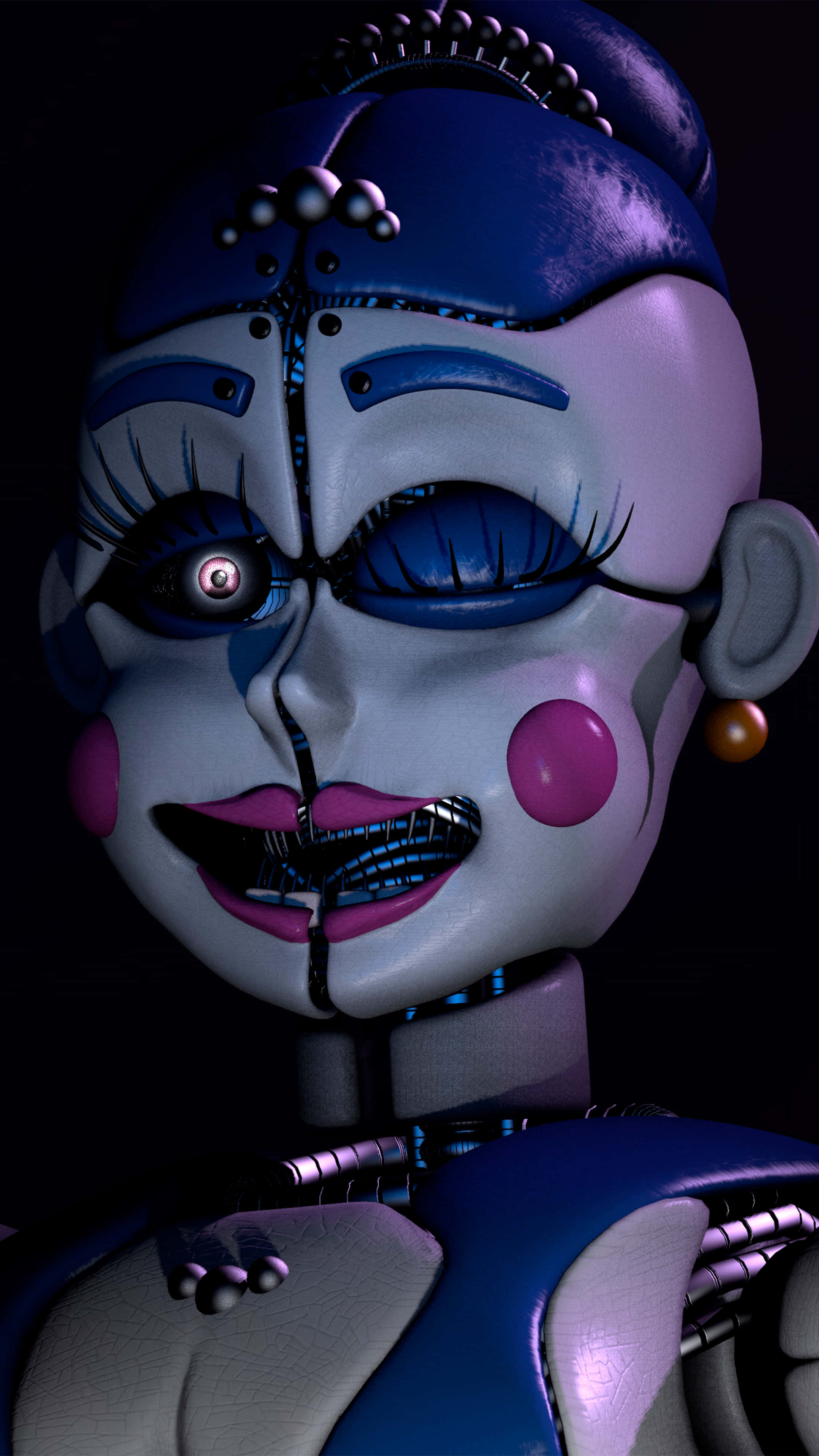 Ballora, mechanical mouth, glowing eyes, 4K Phone Wallpaper