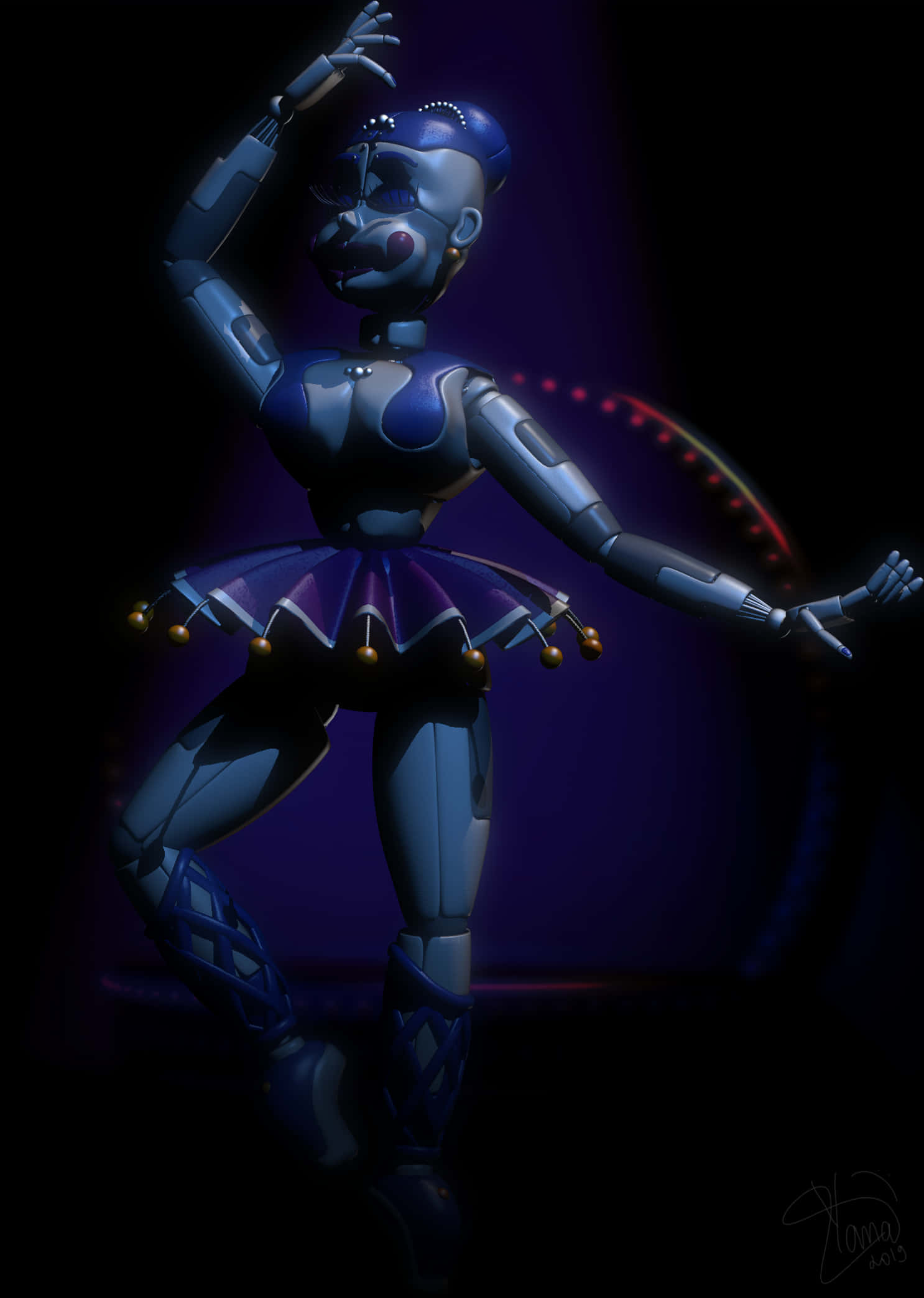 Ballora, blue and purple tutu, dramatic purple stage lighting, Full HD Phone Wallpaper