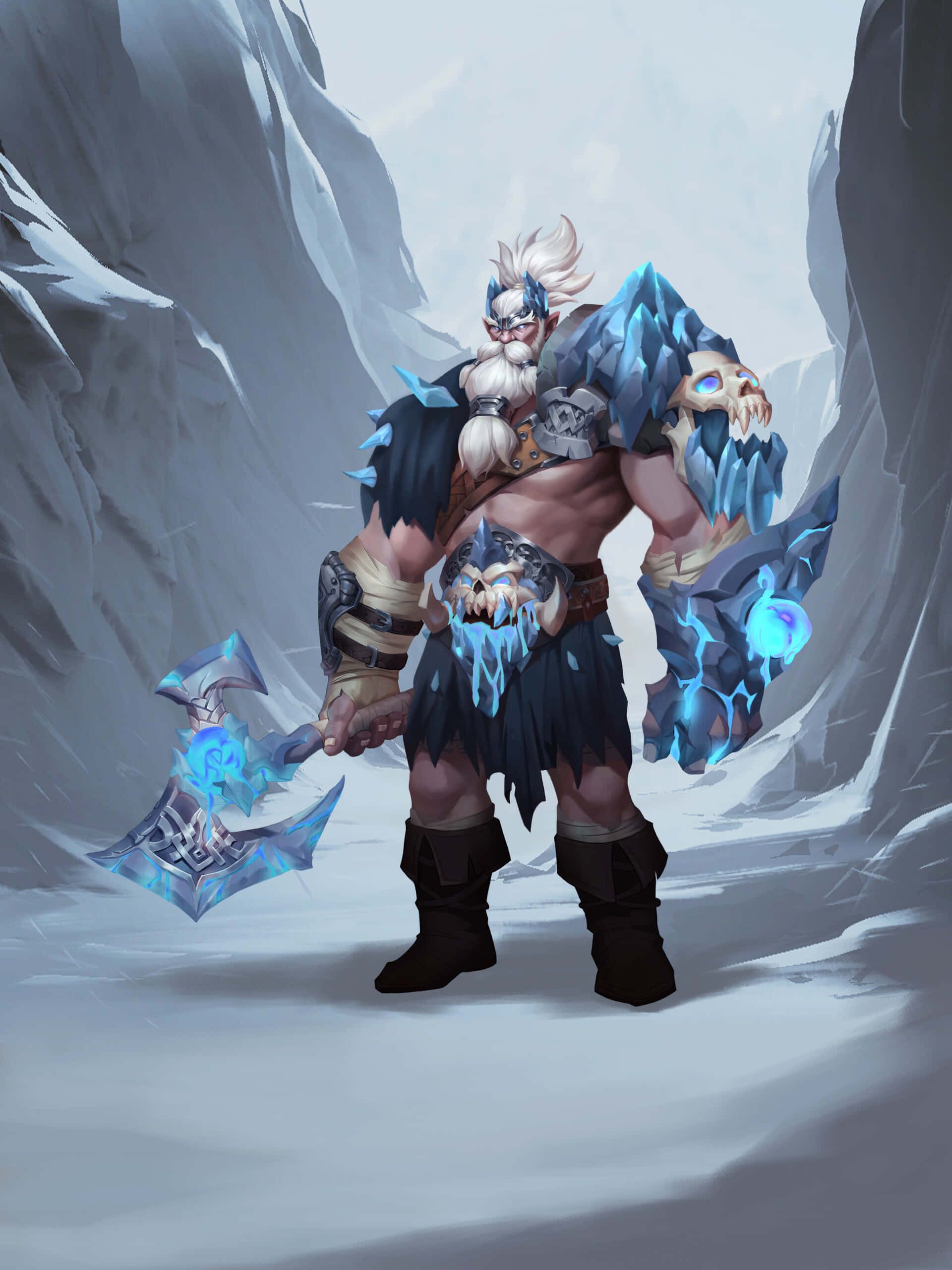 Balmond Mobile Legend, ice giant, blue glowing axe, 2K Phone Wallpaper