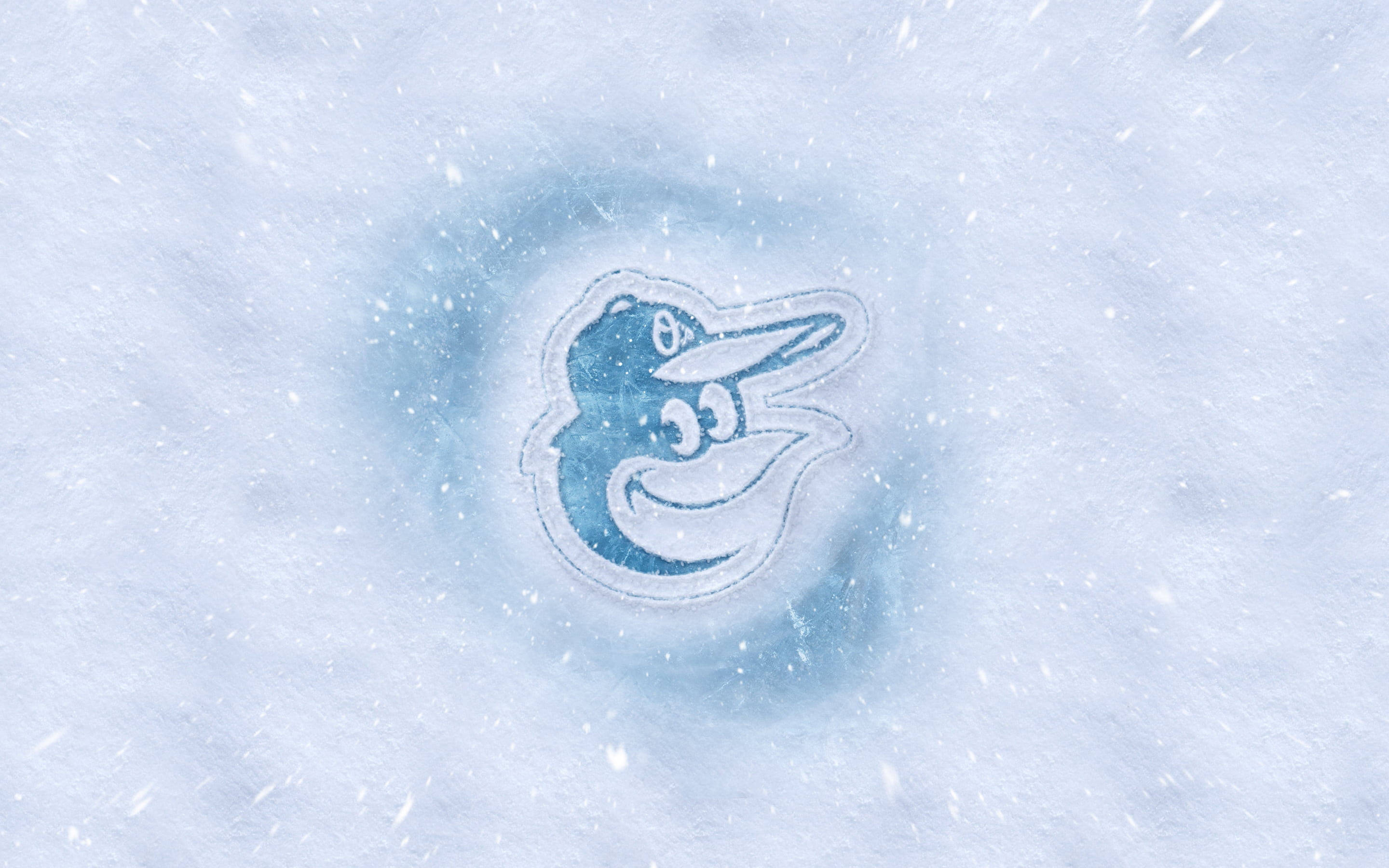 Baltimore Orioles, blue baseball team logo, snow, 2K Desktop Wallpaper