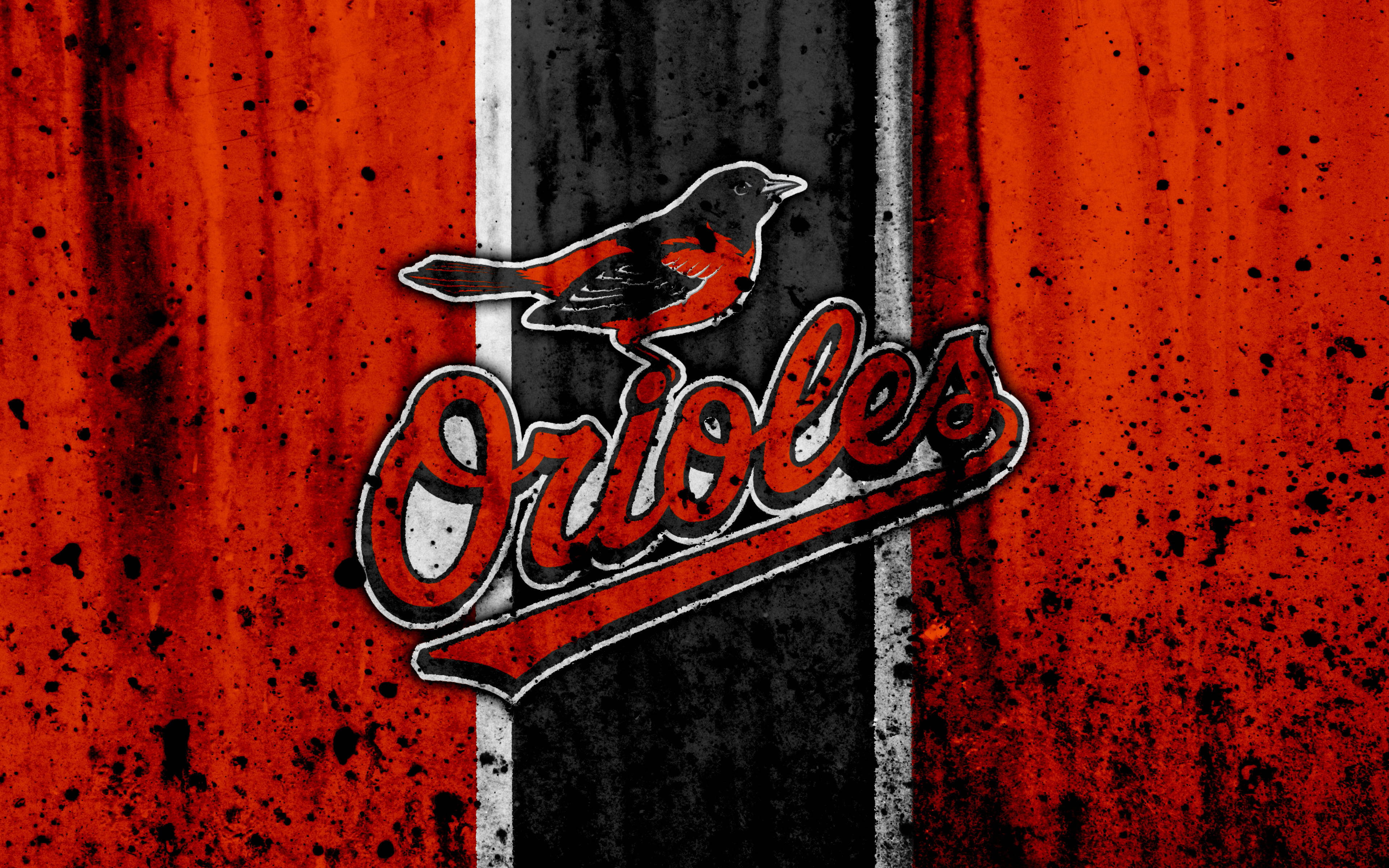 Baltimore Orioles, grunge stone, bird perched, 4K Desktop Wallpaper