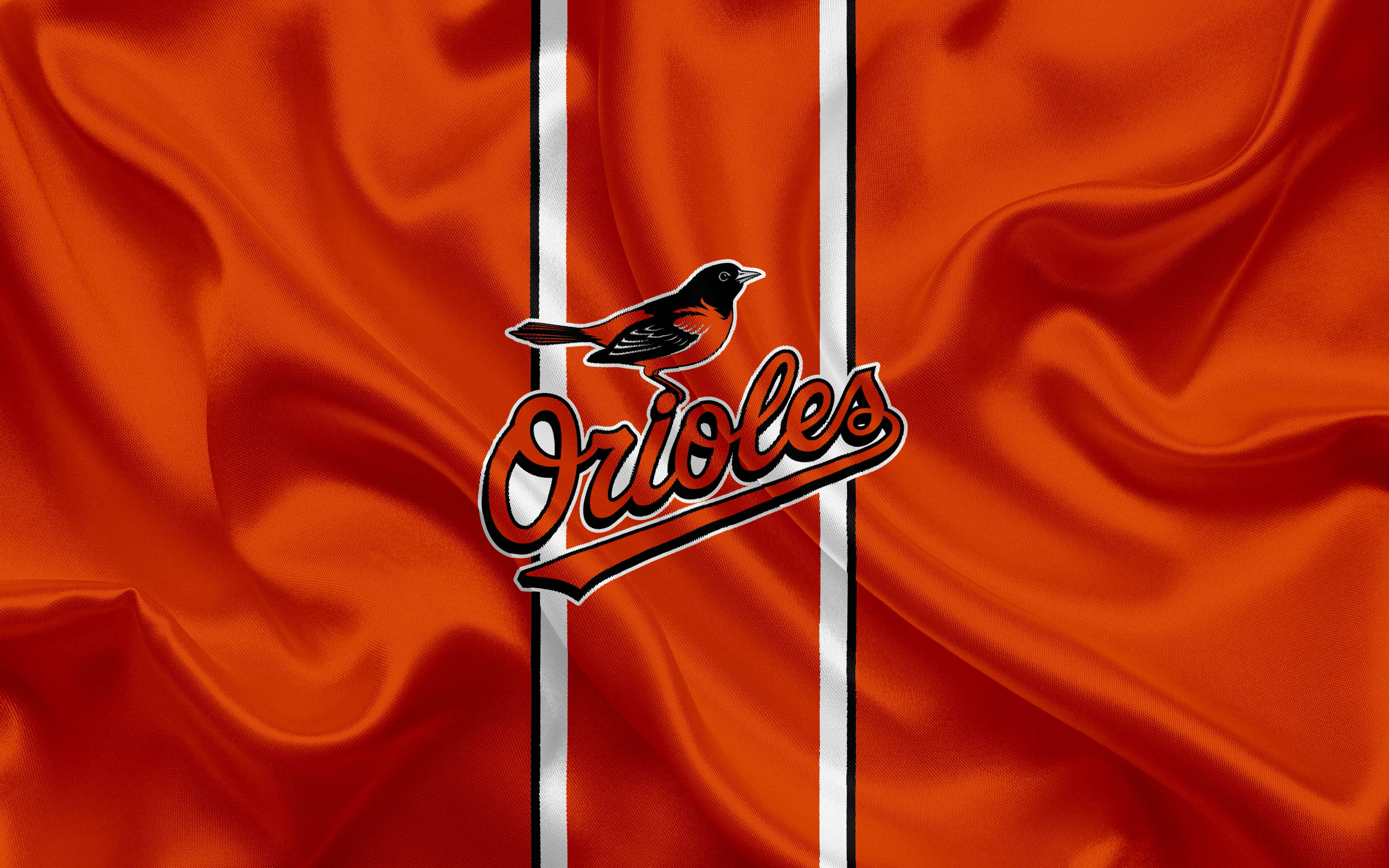 Baltimore Orioles, orange satin fabric, black and white striped center, 4K Desktop Wallpaper