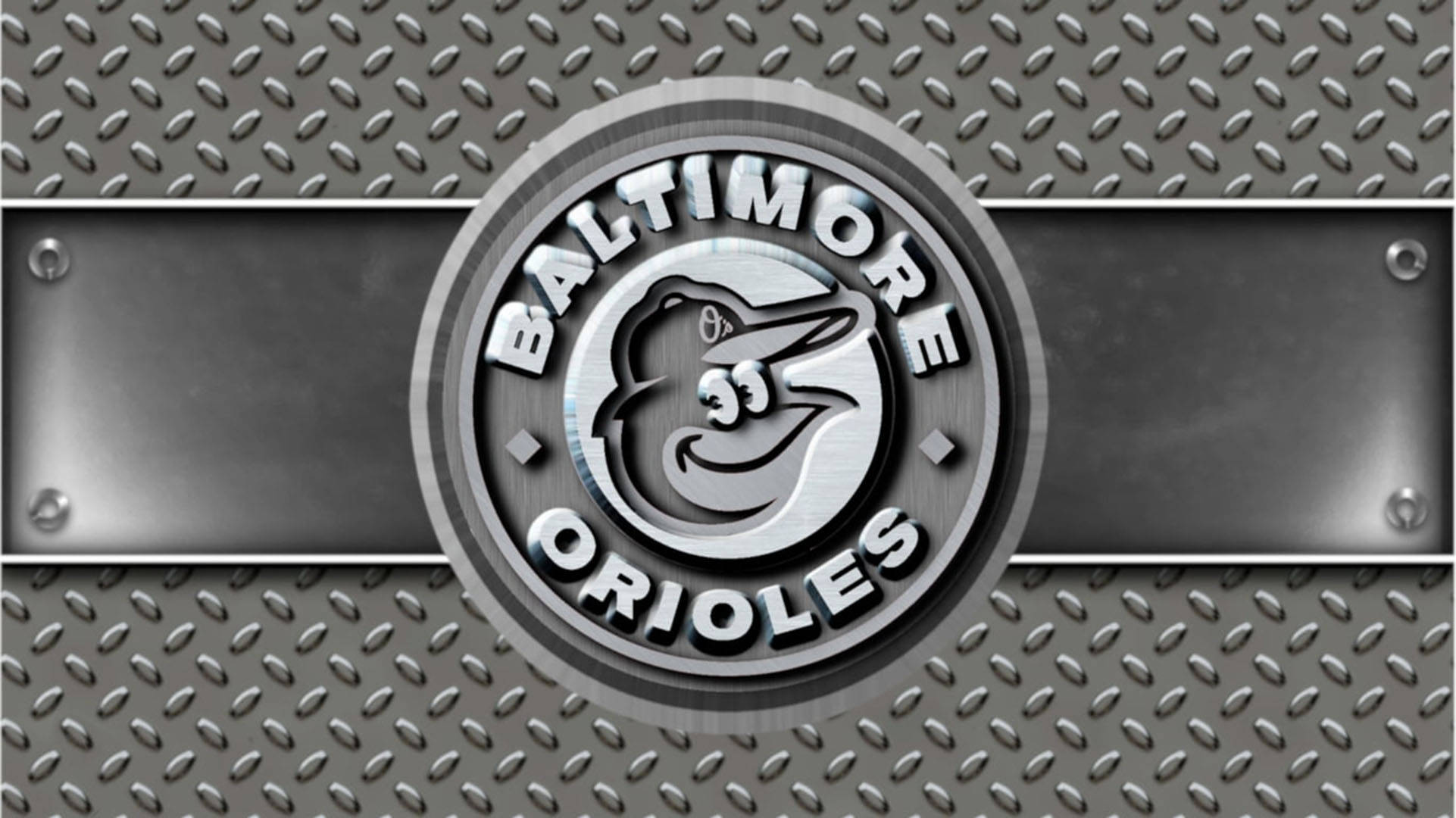 Baltimore Orioles, metallic silver, diamond plate steel, Full HD Desktop Wallpaper