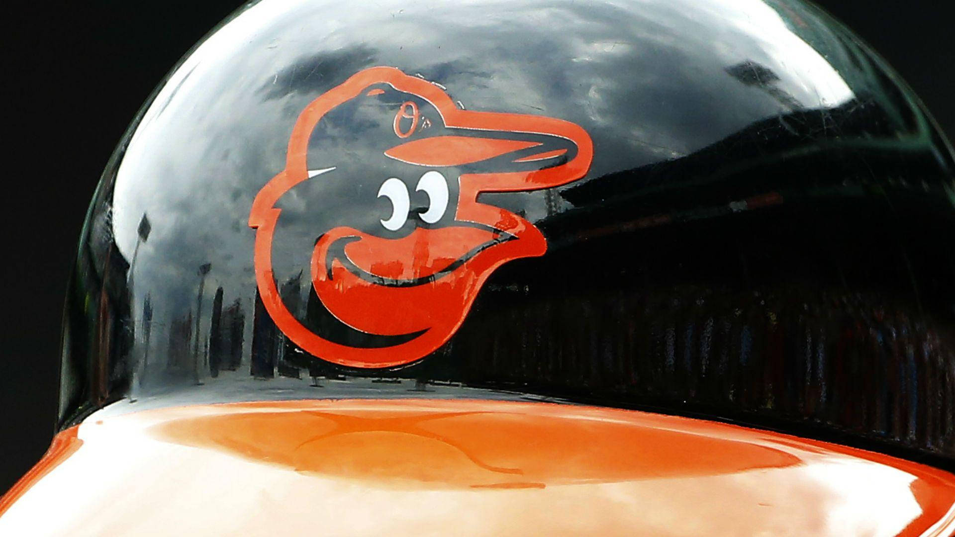 Baltimore Orioles, glossy black baseball helmet, bright orange oriole logo, Full HD Desktop Wallpaper