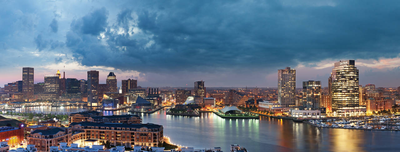 Baltimore, city skyline, dusk, HD Desktop Wallpaper